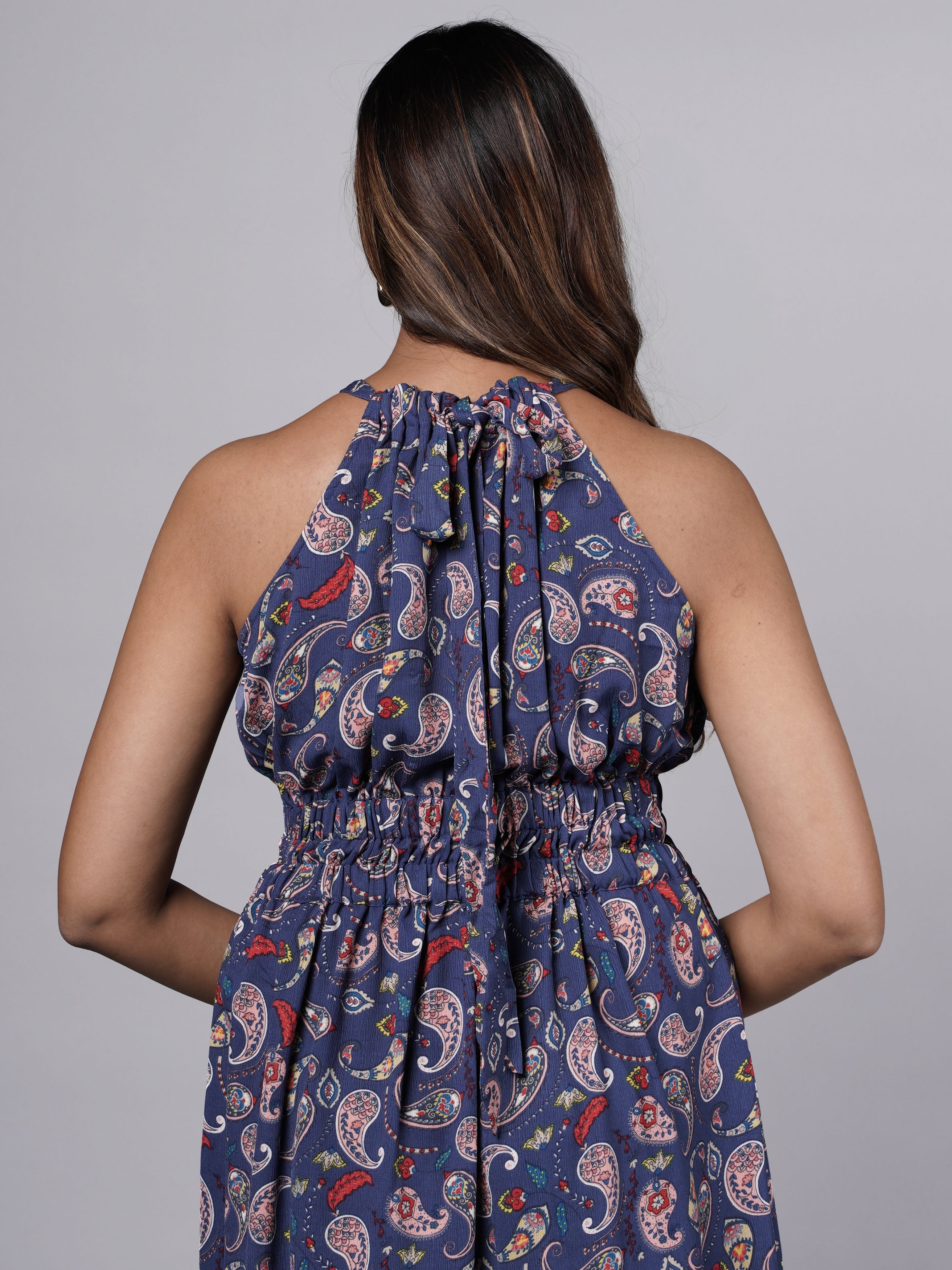 Dobby Printed Navy A Line Dress FRENCH THEORY