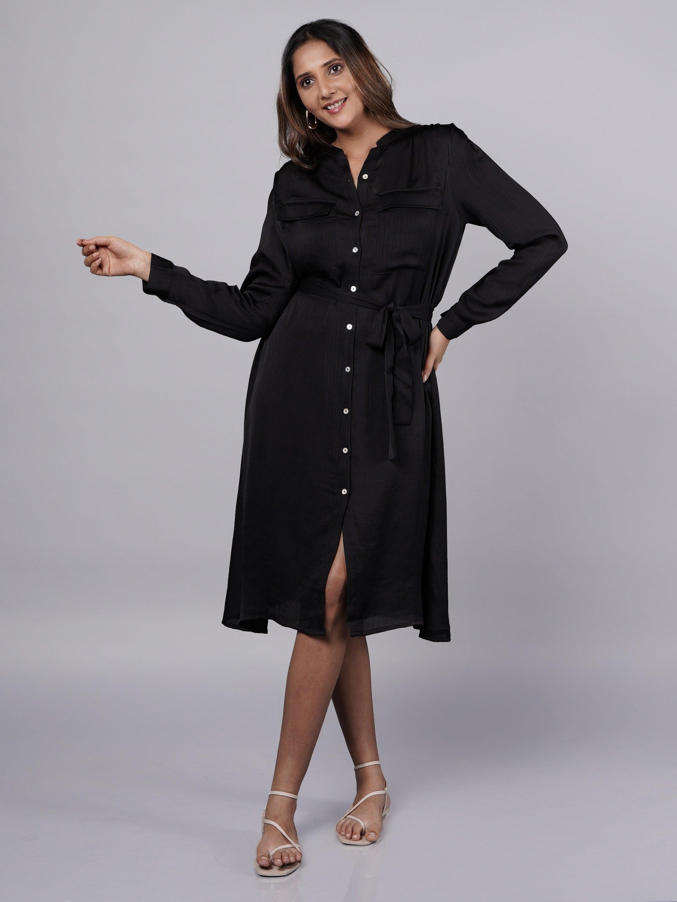 Crushed Black Satin Dress FRENCH THEORY