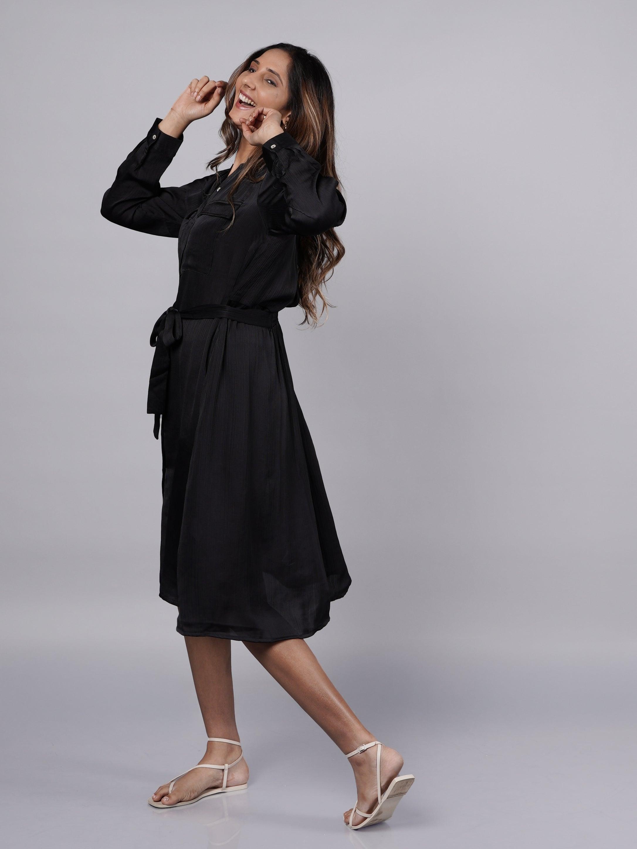 Crushed Black Satin Dress FRENCH THEORY