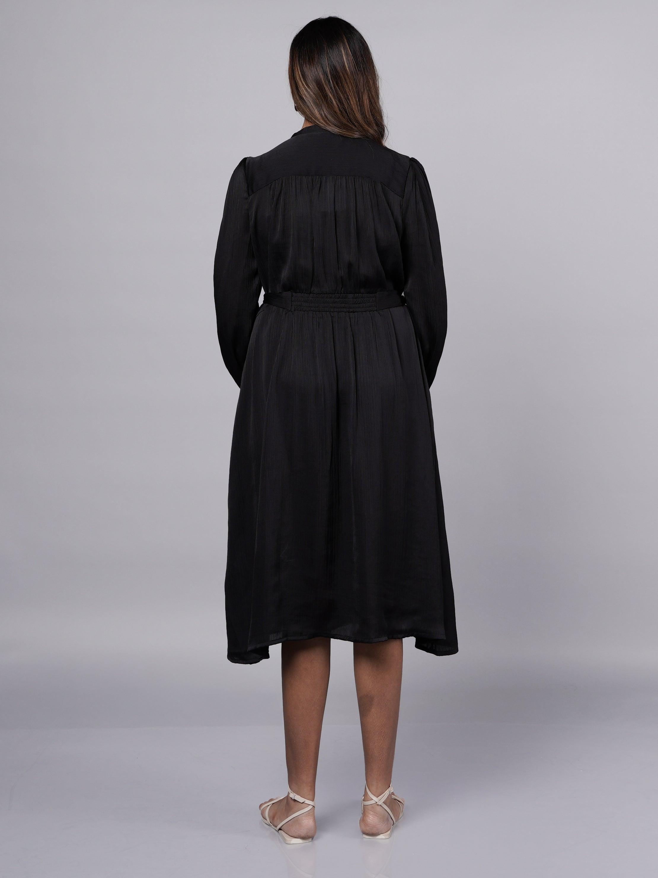 Crushed Black Satin Dress FRENCH THEORY