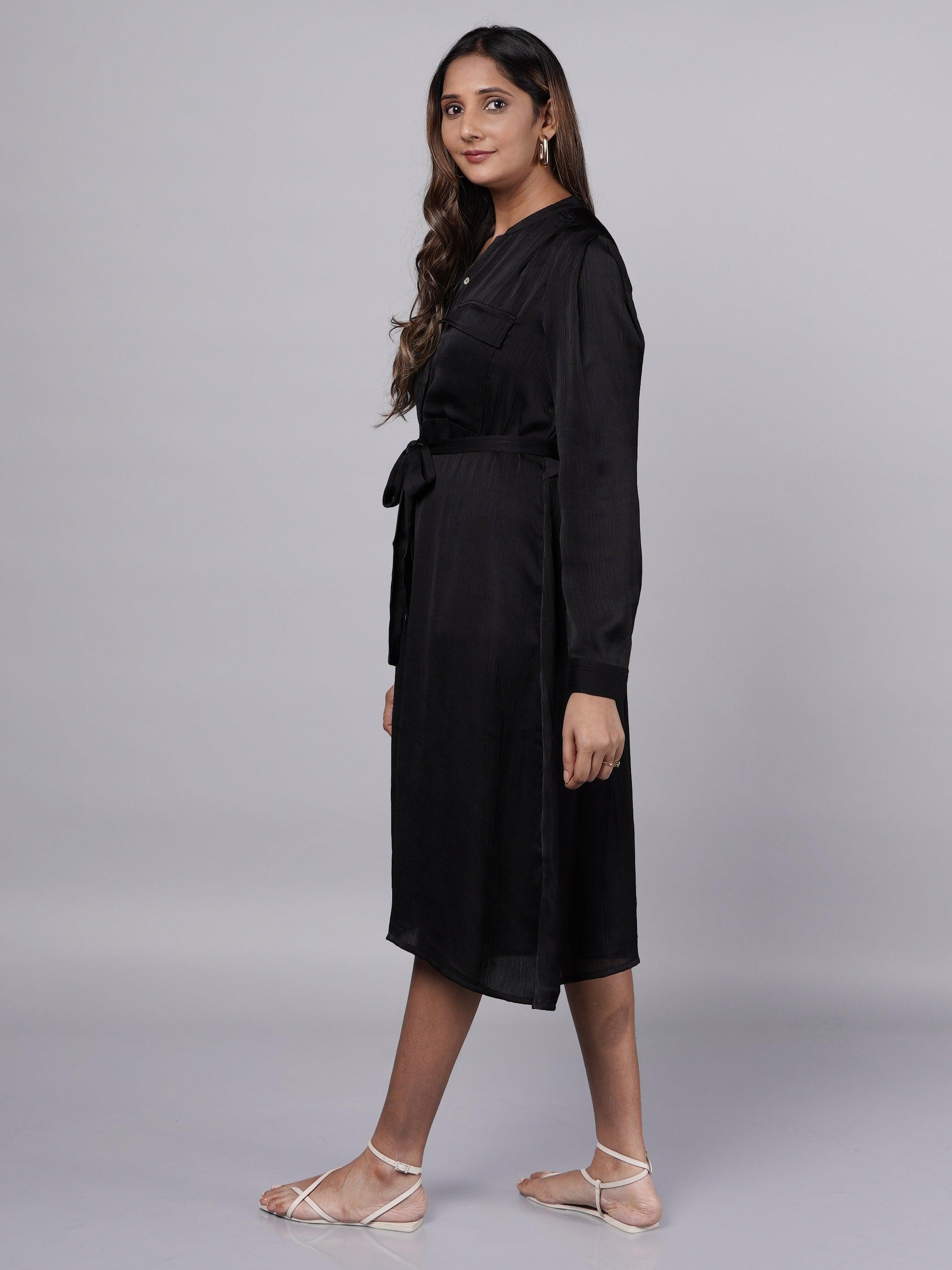 Crushed Black Satin Dress FRENCH THEORY