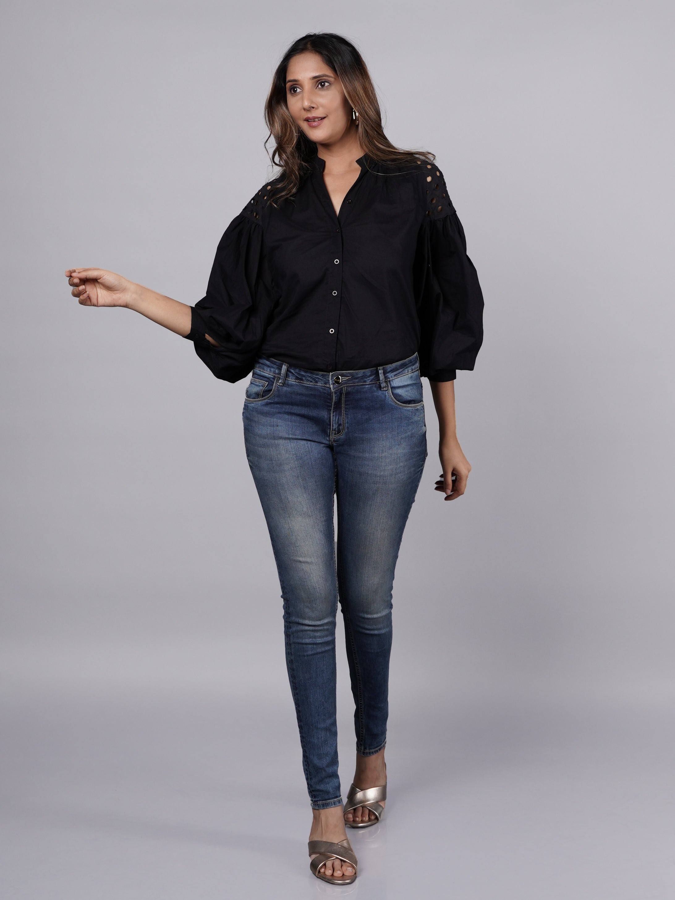 Oversized Long Sleeve Shirt with Shoulder Schiffli Detail FRENCH THEORY