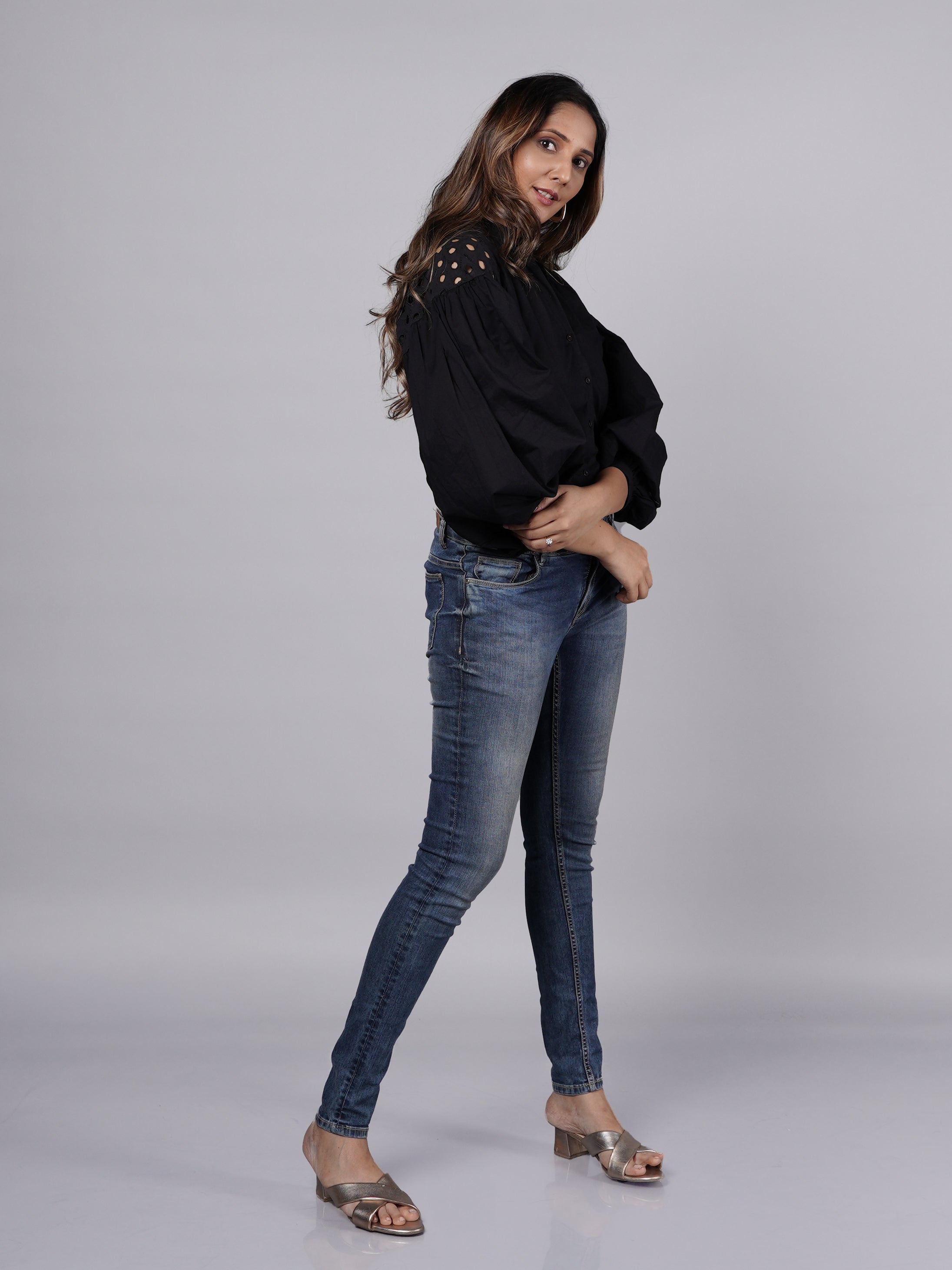 Oversized Long Sleeve Shirt with Shoulder Schiffli Detail FRENCH THEORY