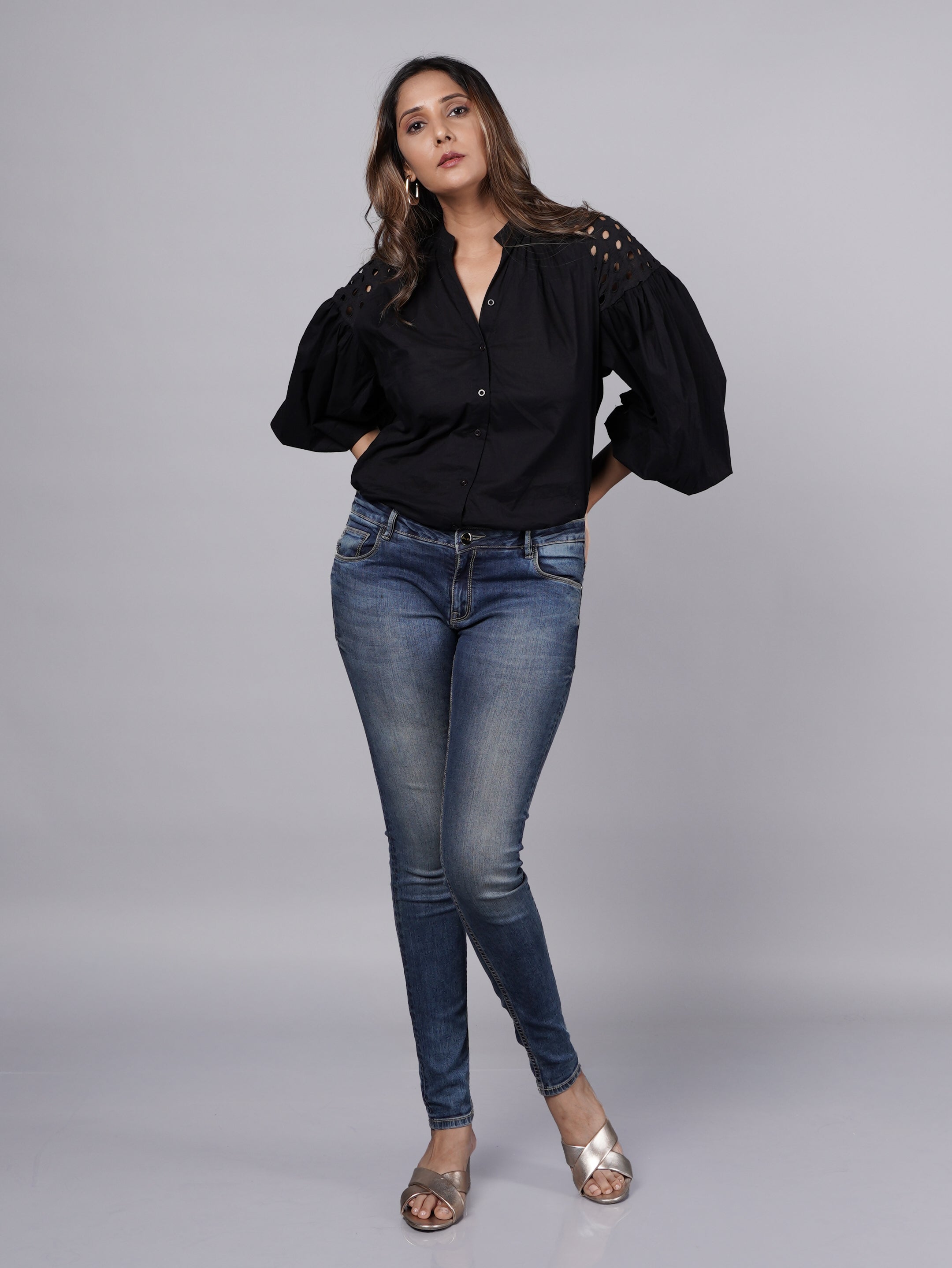 Oversized Long Sleeve Shirt with Shoulder Schiffli Detail FRENCH THEORY