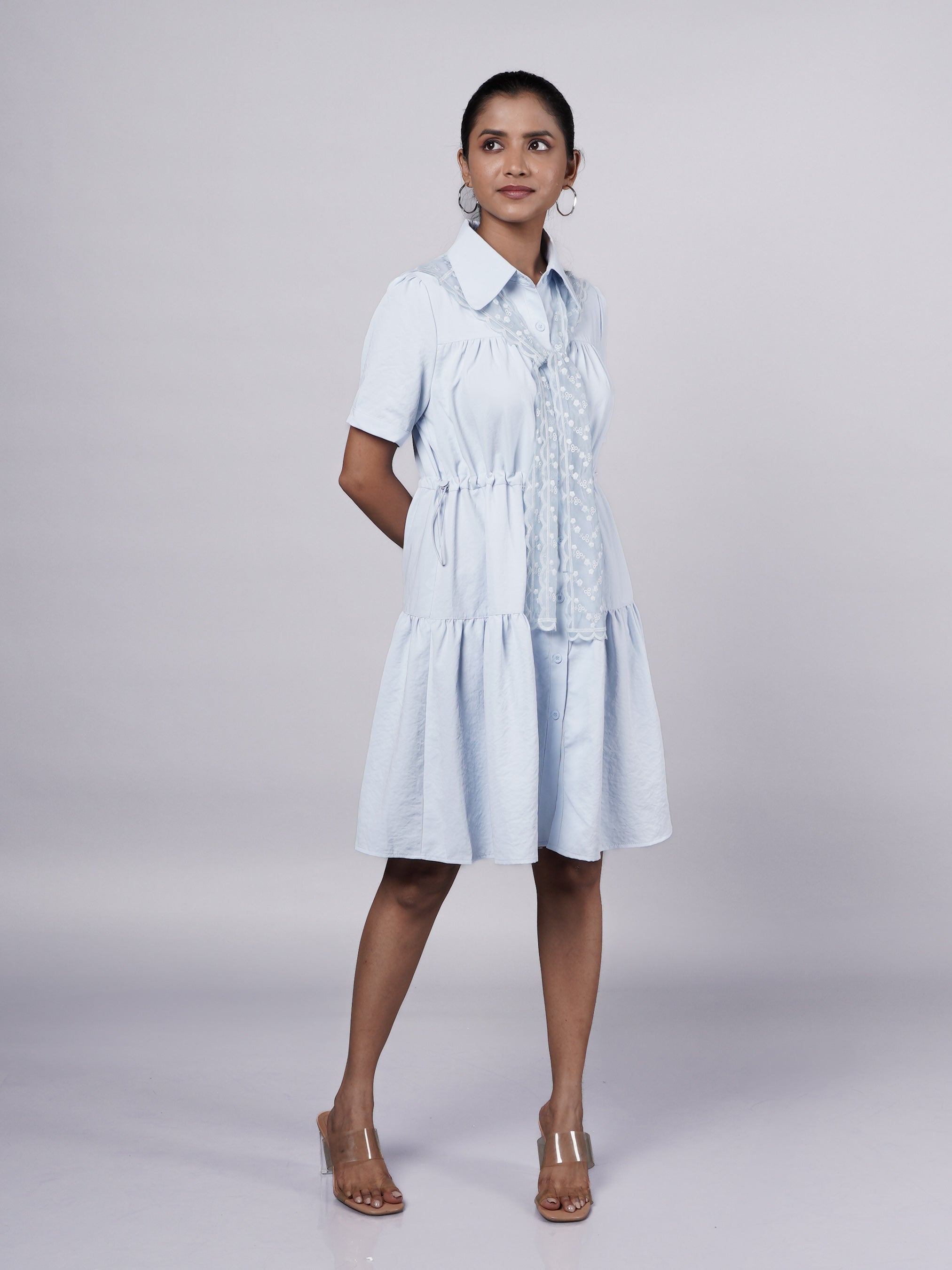 Soft Pastel Blue Short Dress & Lace Tie
