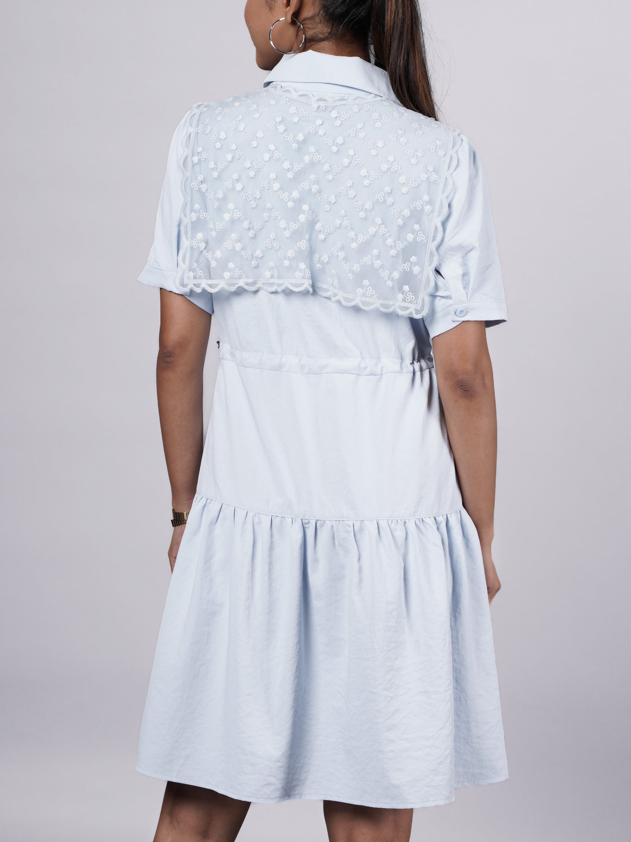 Soft Pastel Blue Short Dress & Lace Tie