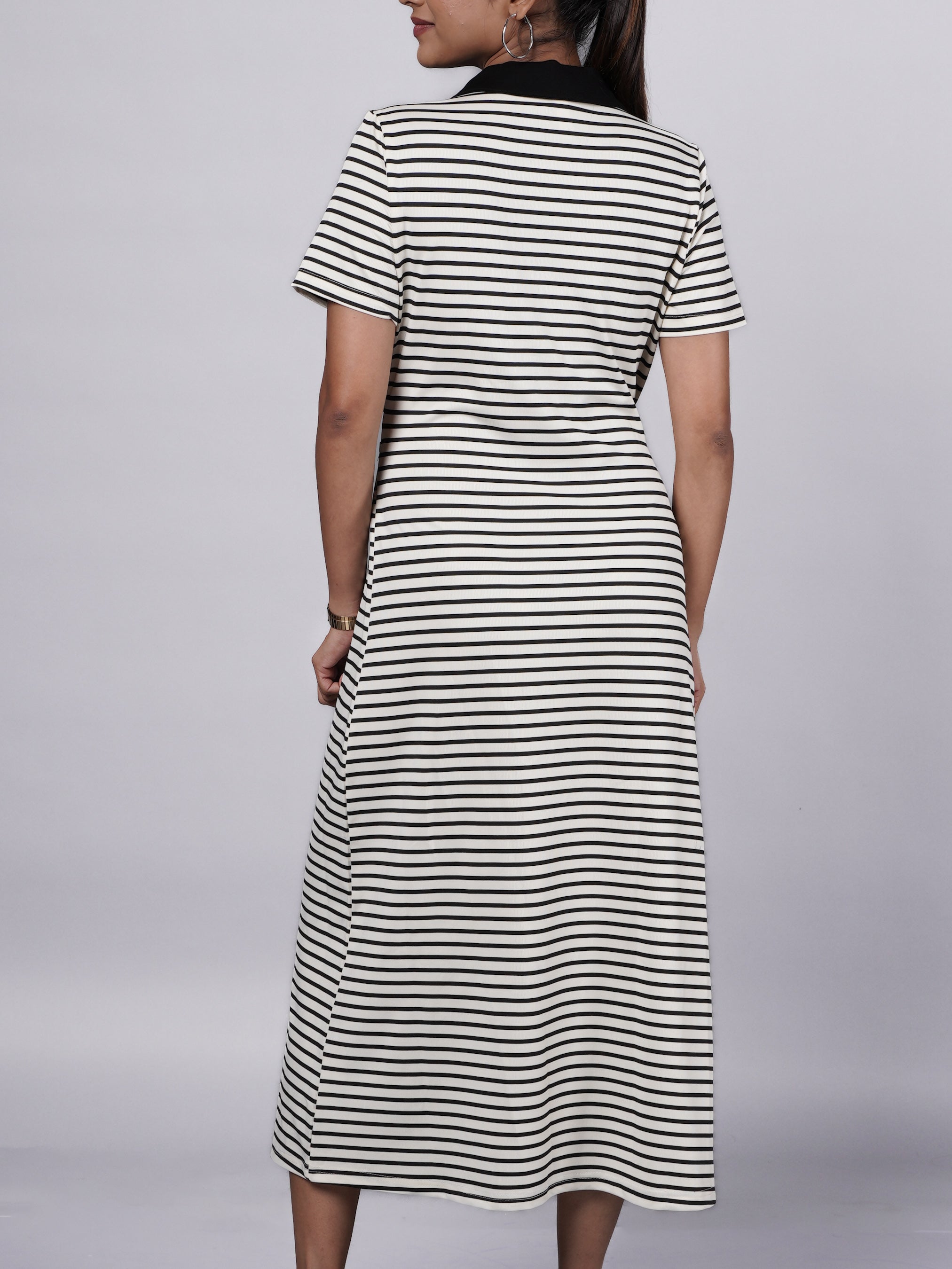 White Stripe Dress with Adjustable Waist