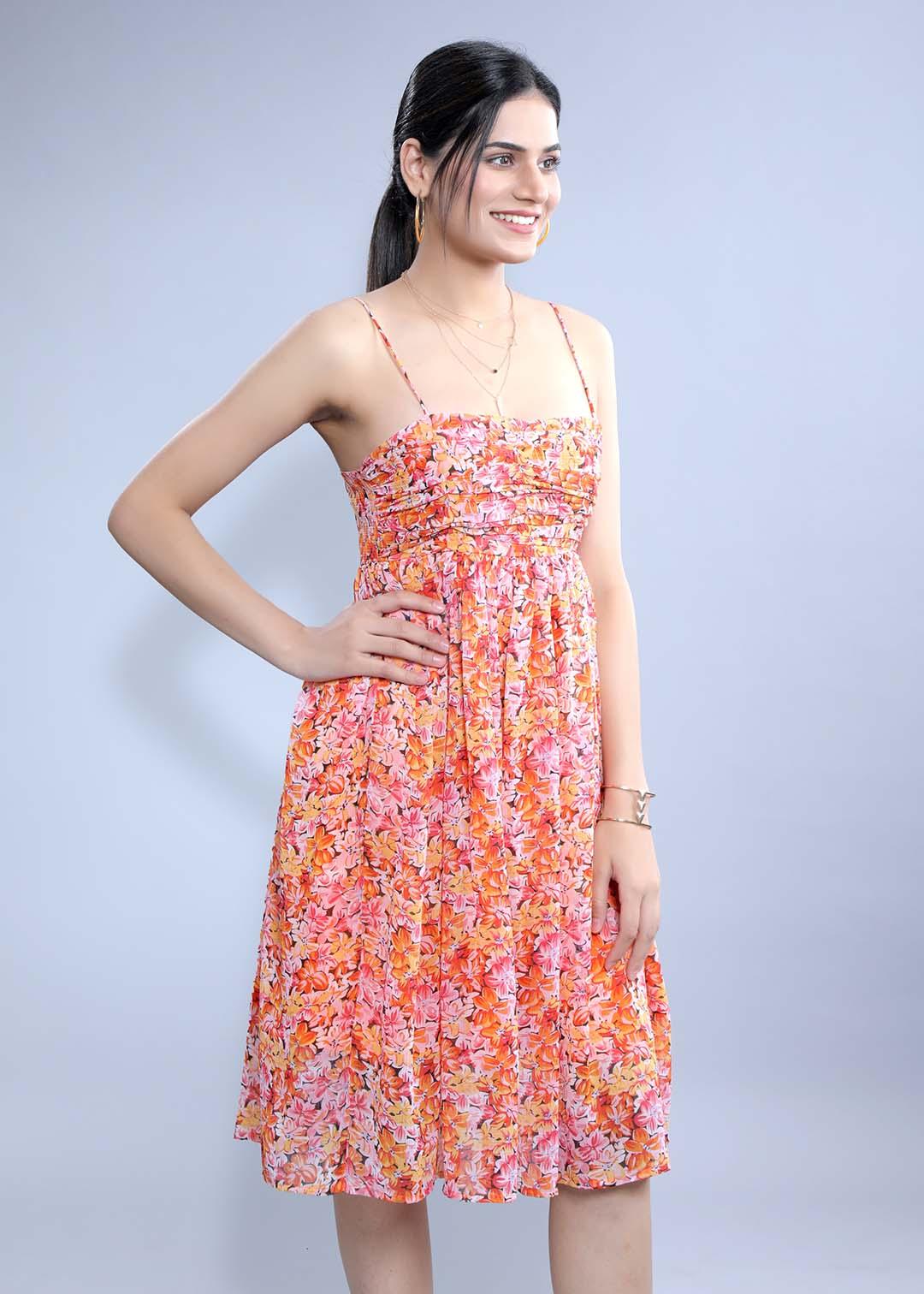 Printed Chiffon Gathered Dress FRENCH THEORY