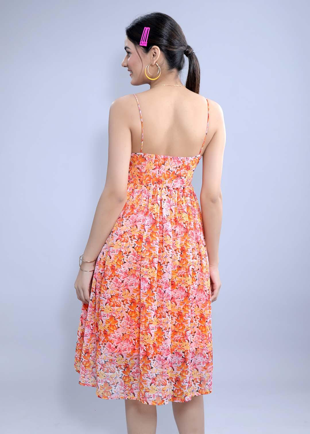 Printed Chiffon Gathered Dress FRENCH THEORY
