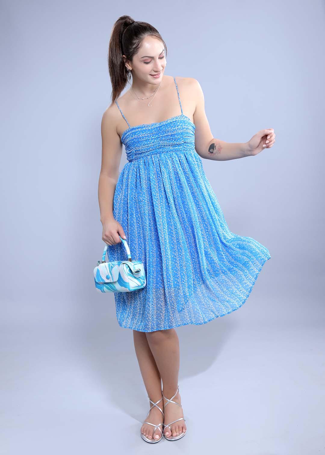 Printed Chiffon Gathered Dress FRENCH THEORY