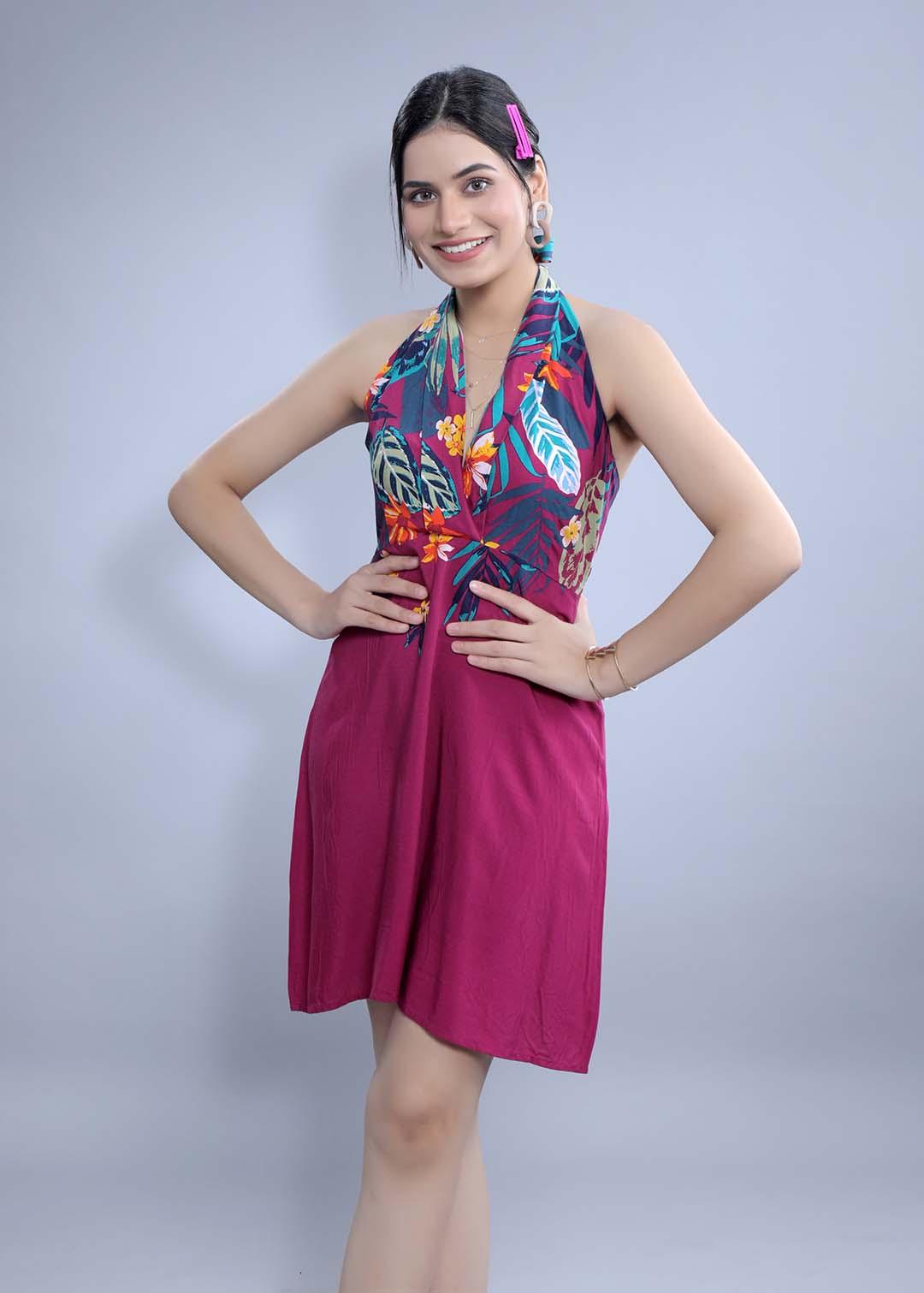 Printed A-Line Halter Neck Dress FRENCH THEORY