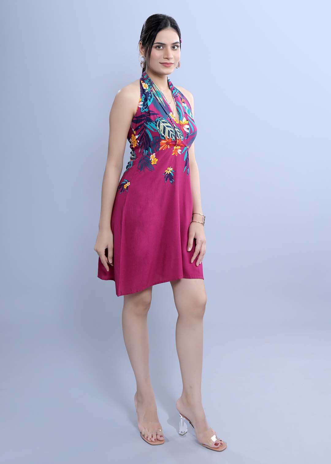 Printed A-Line Halter Neck Dress FRENCH THEORY