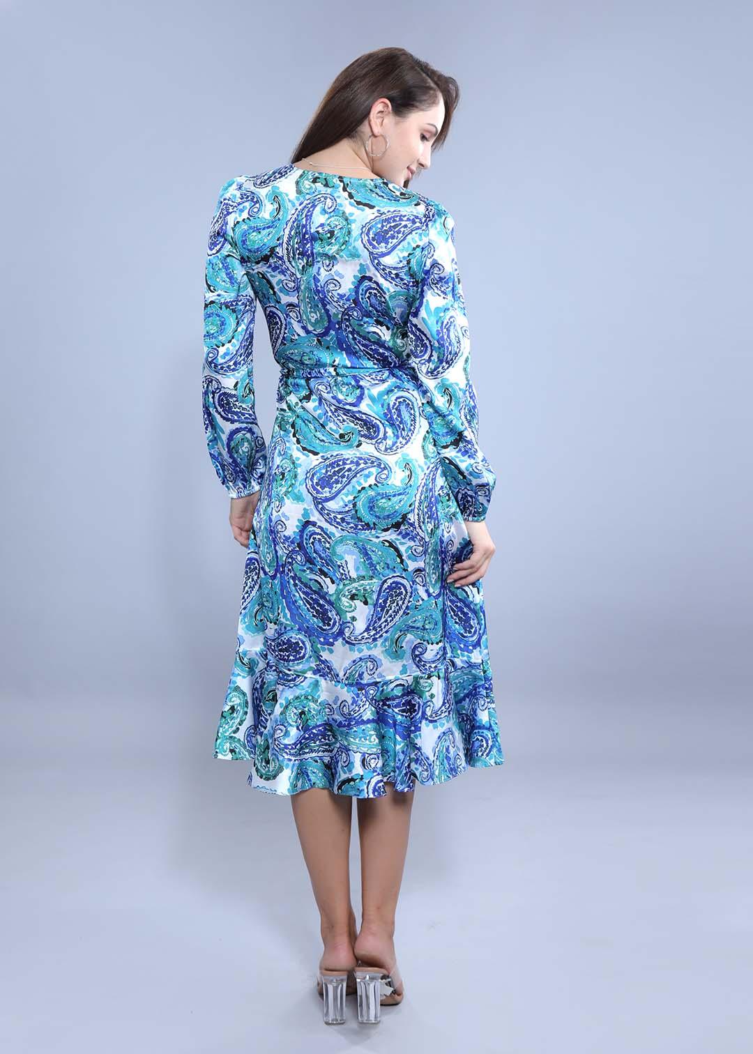 Satin Printed A-Line Wrap Around Dress FRENCH THEORY