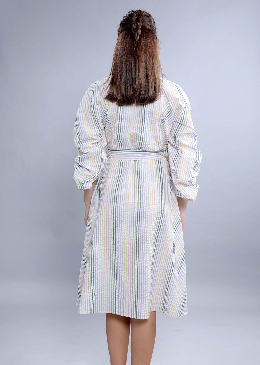 White Seer Sucker Stripe A-Line Dress FRENCH THEORY