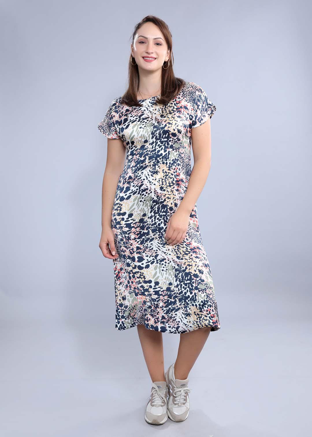 Off-White Satin Printed A-Line Dress FRENCH THEORY