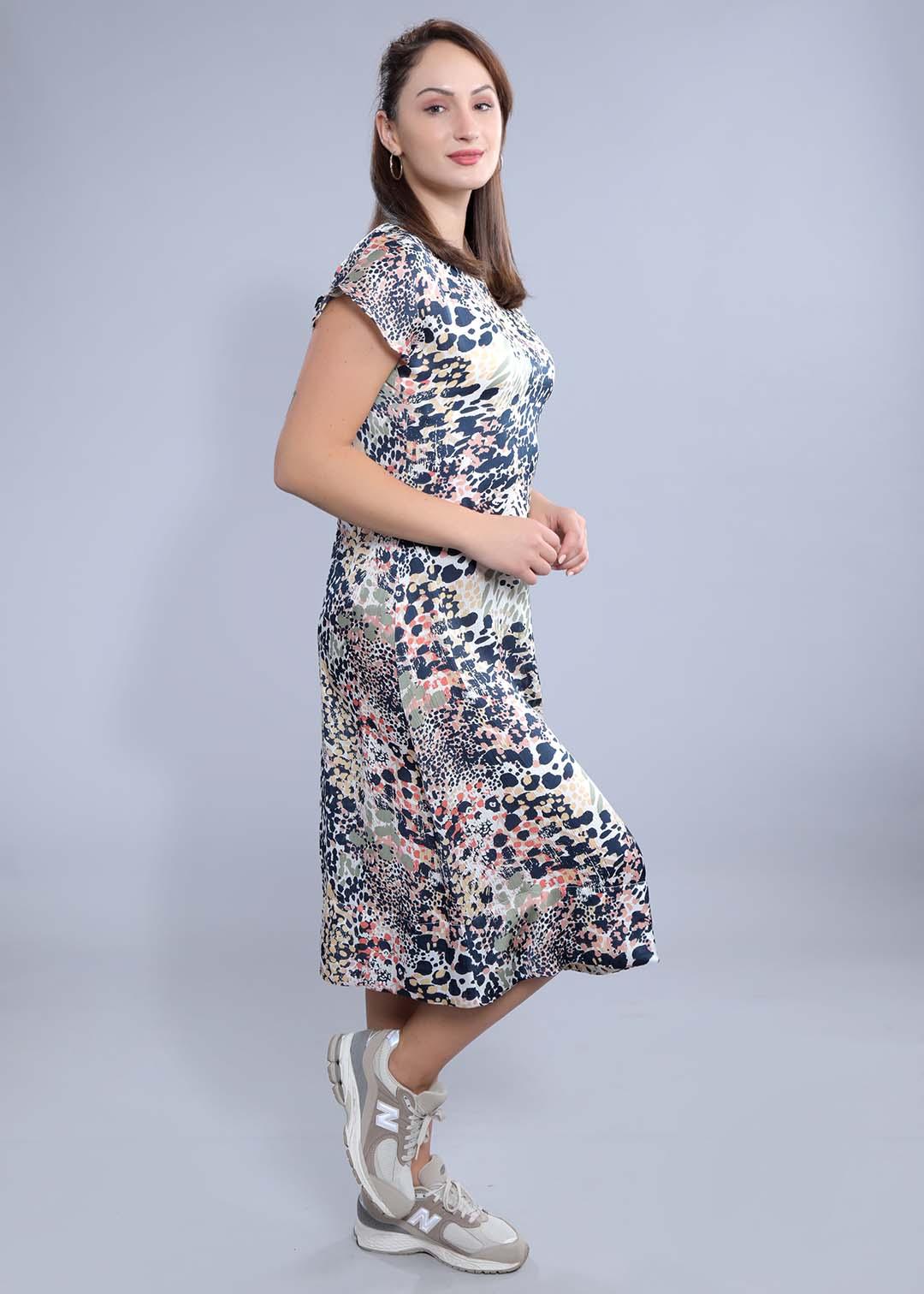 Off-White Satin Printed A-Line Dress FRENCH THEORY