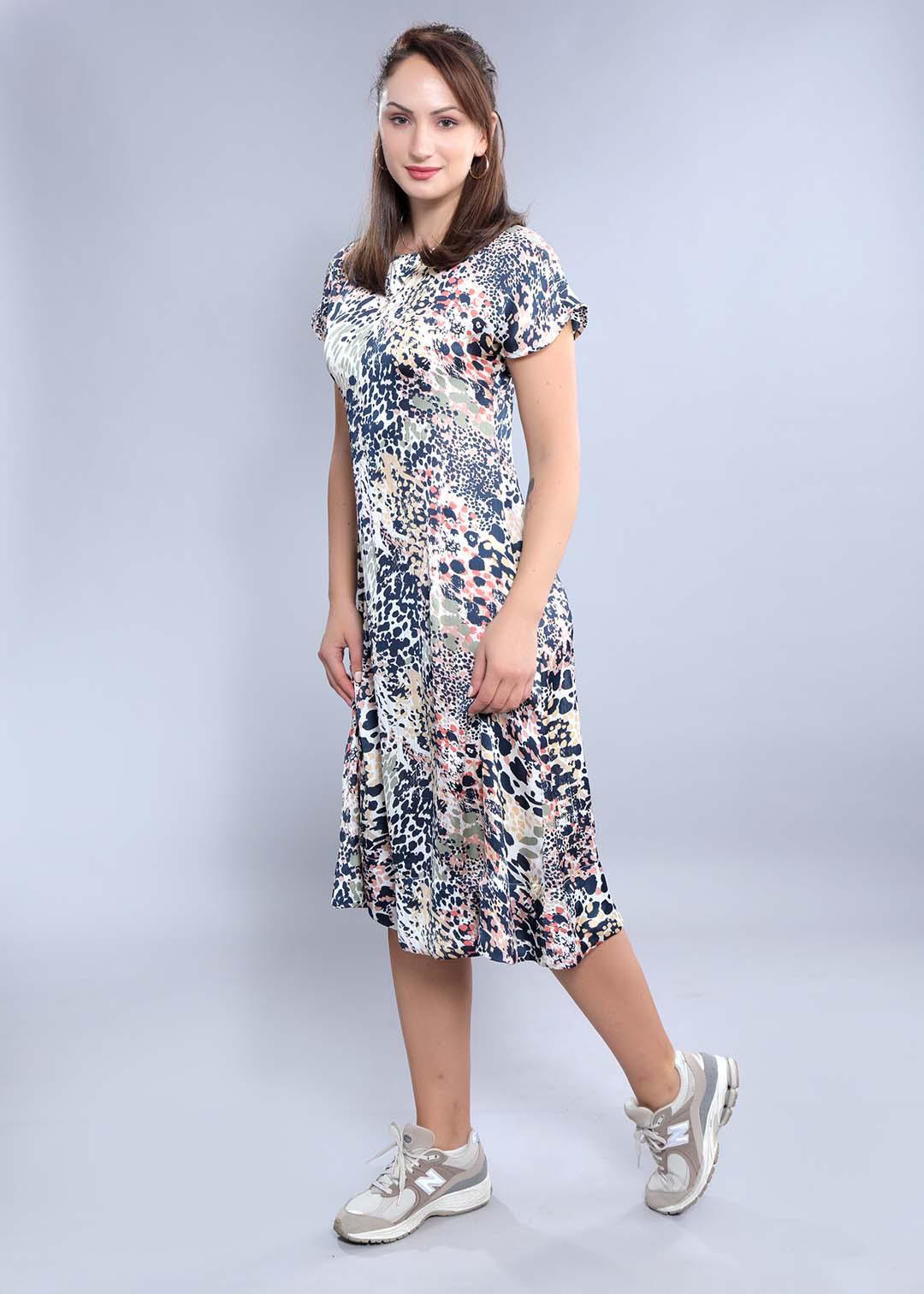 Off-White Satin Printed A-Line Dress FRENCH THEORY