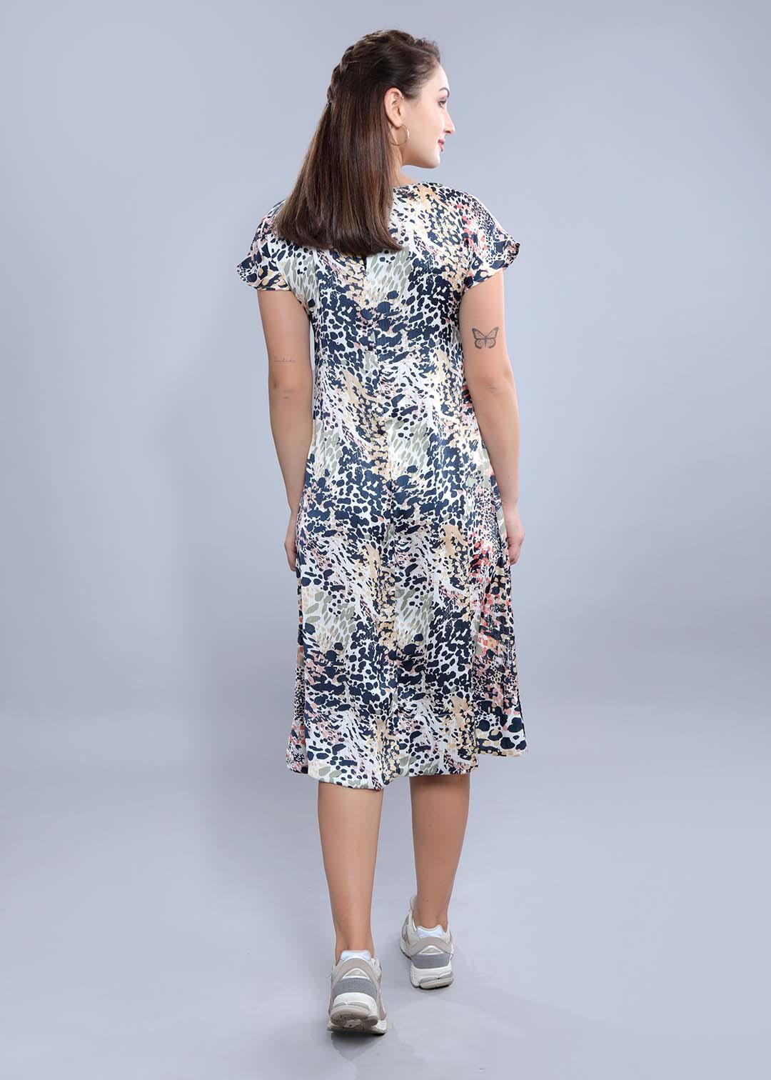 Off-White Satin Printed A-Line Dress FRENCH THEORY