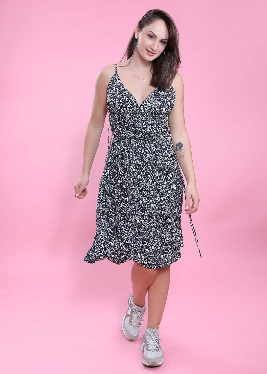 Black Georgette Printed Fit & Flare Dress FRENCH THEORY