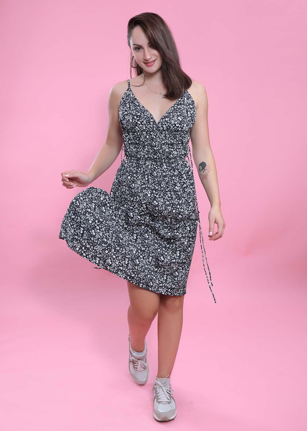 Black Georgette Printed Fit & Flare Dress FRENCH THEORY