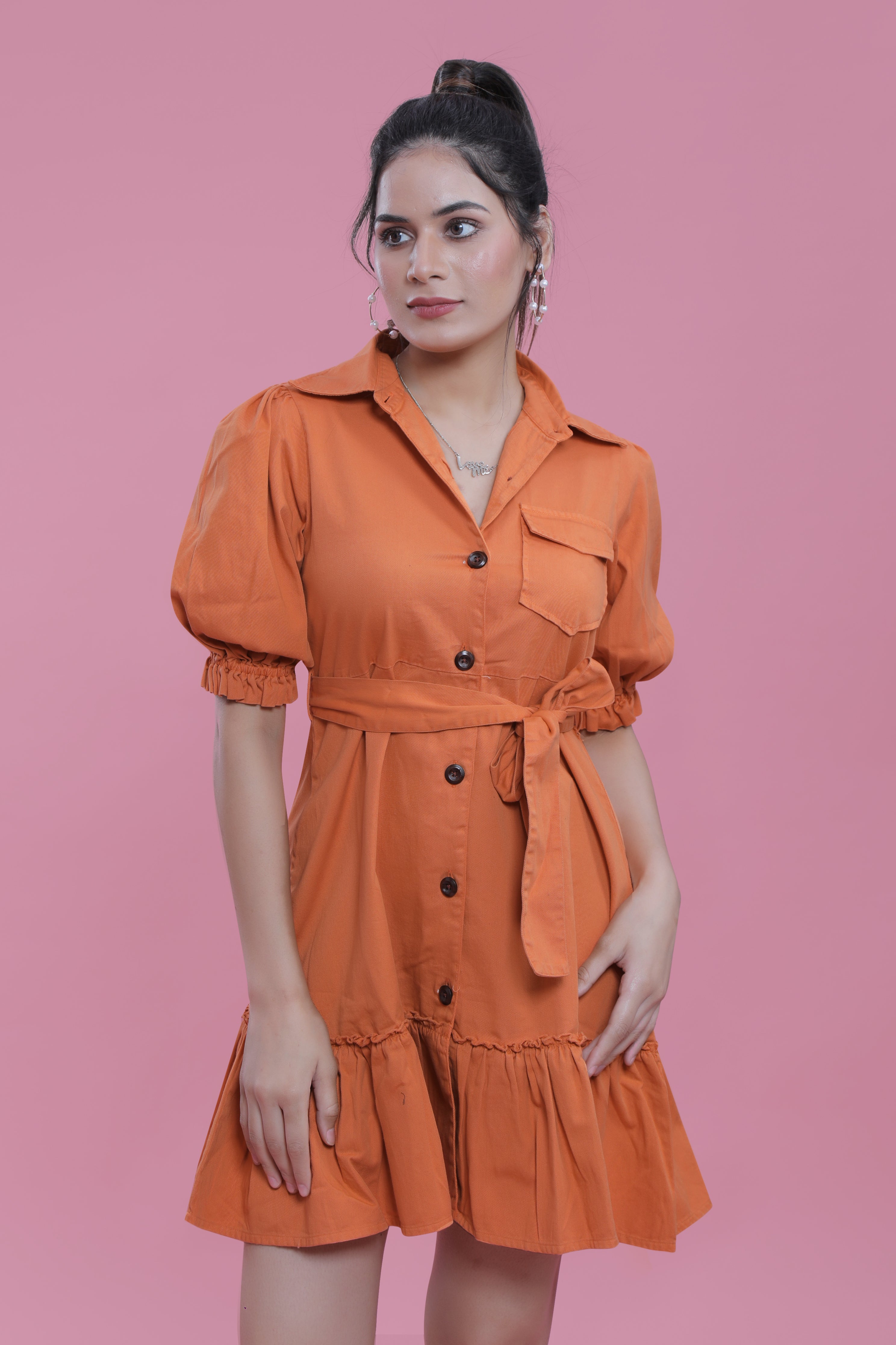Orange Cotton One-Piece Dress