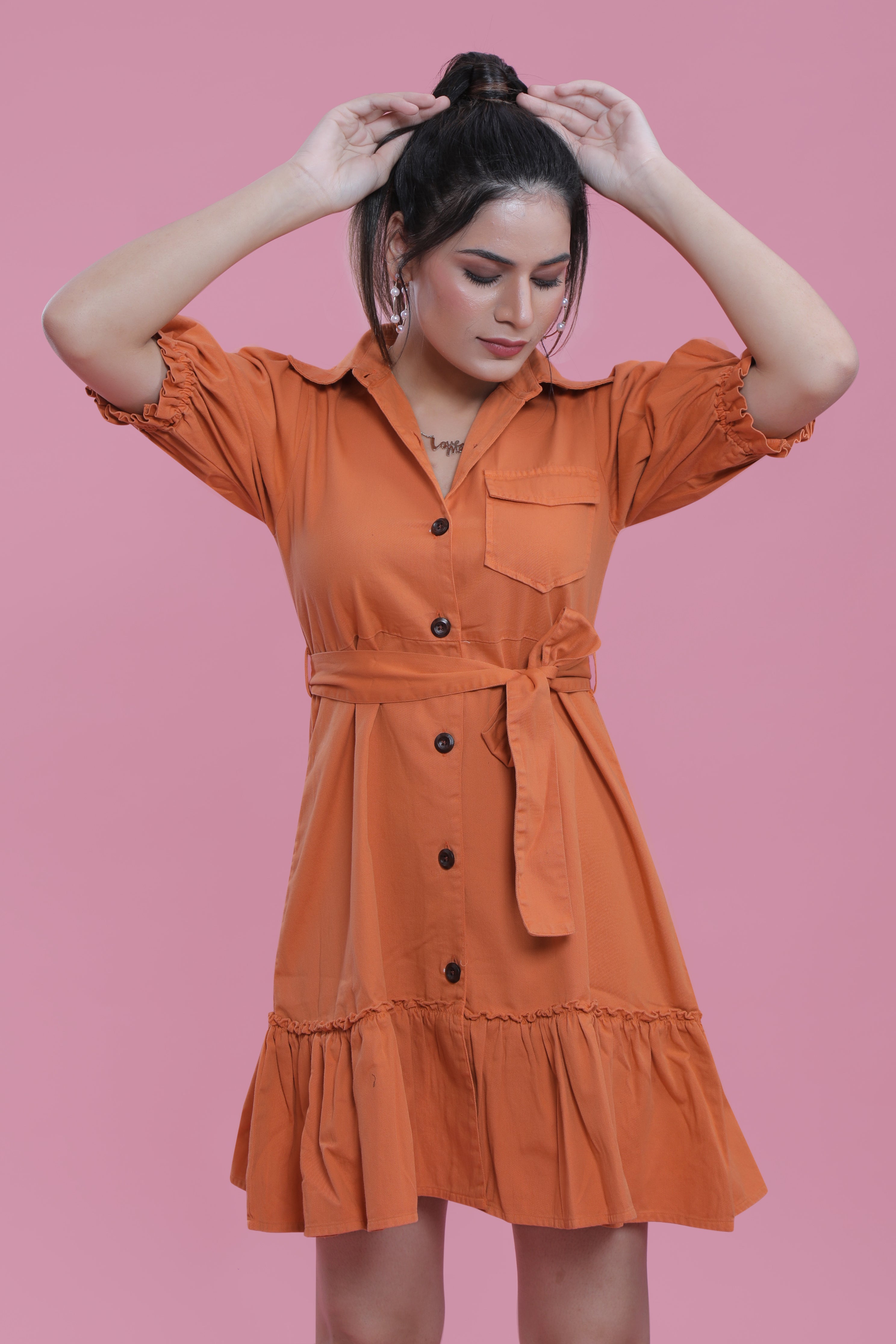 Orange Cotton One-Piece Dress