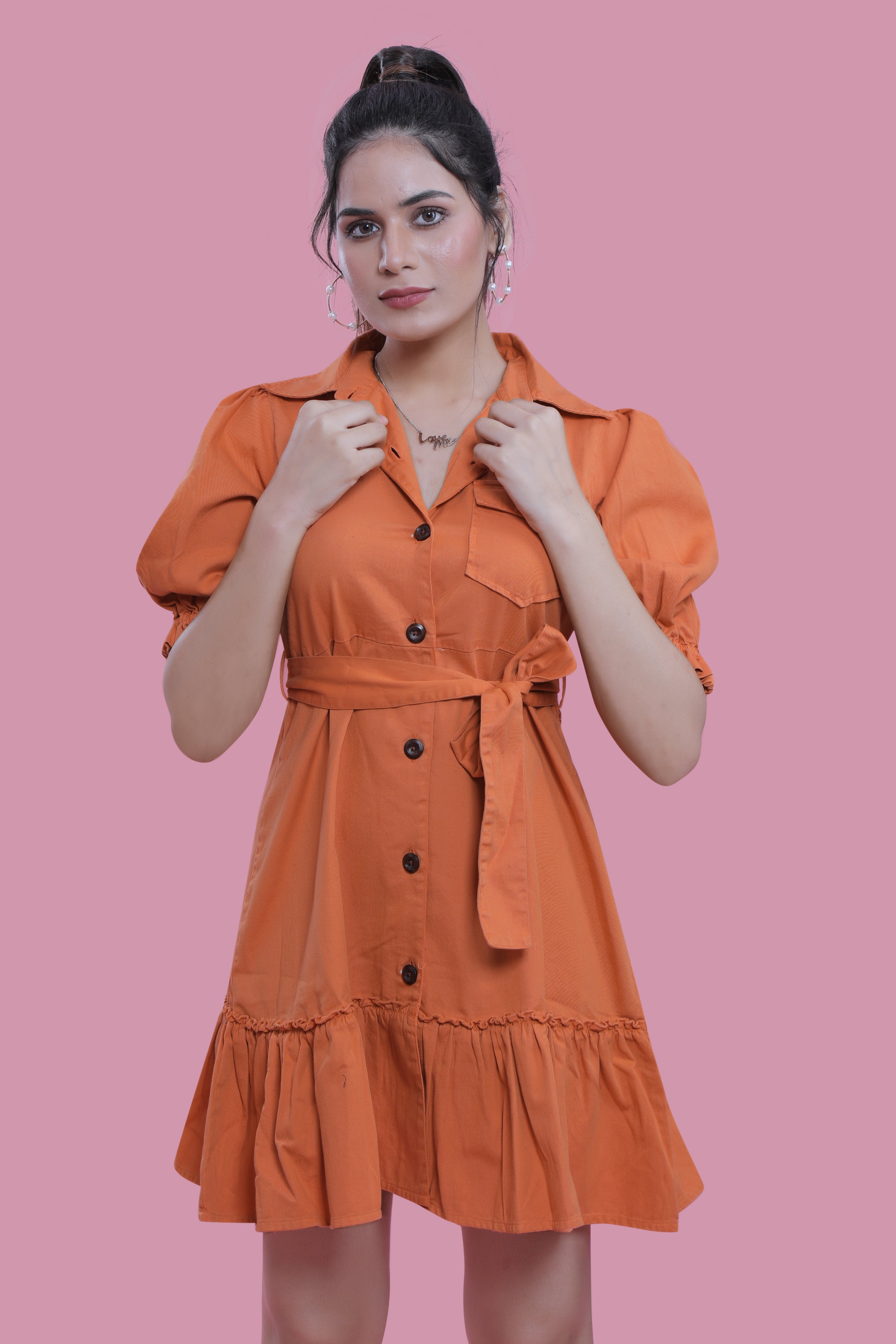 Orange Cotton One-Piece Dress