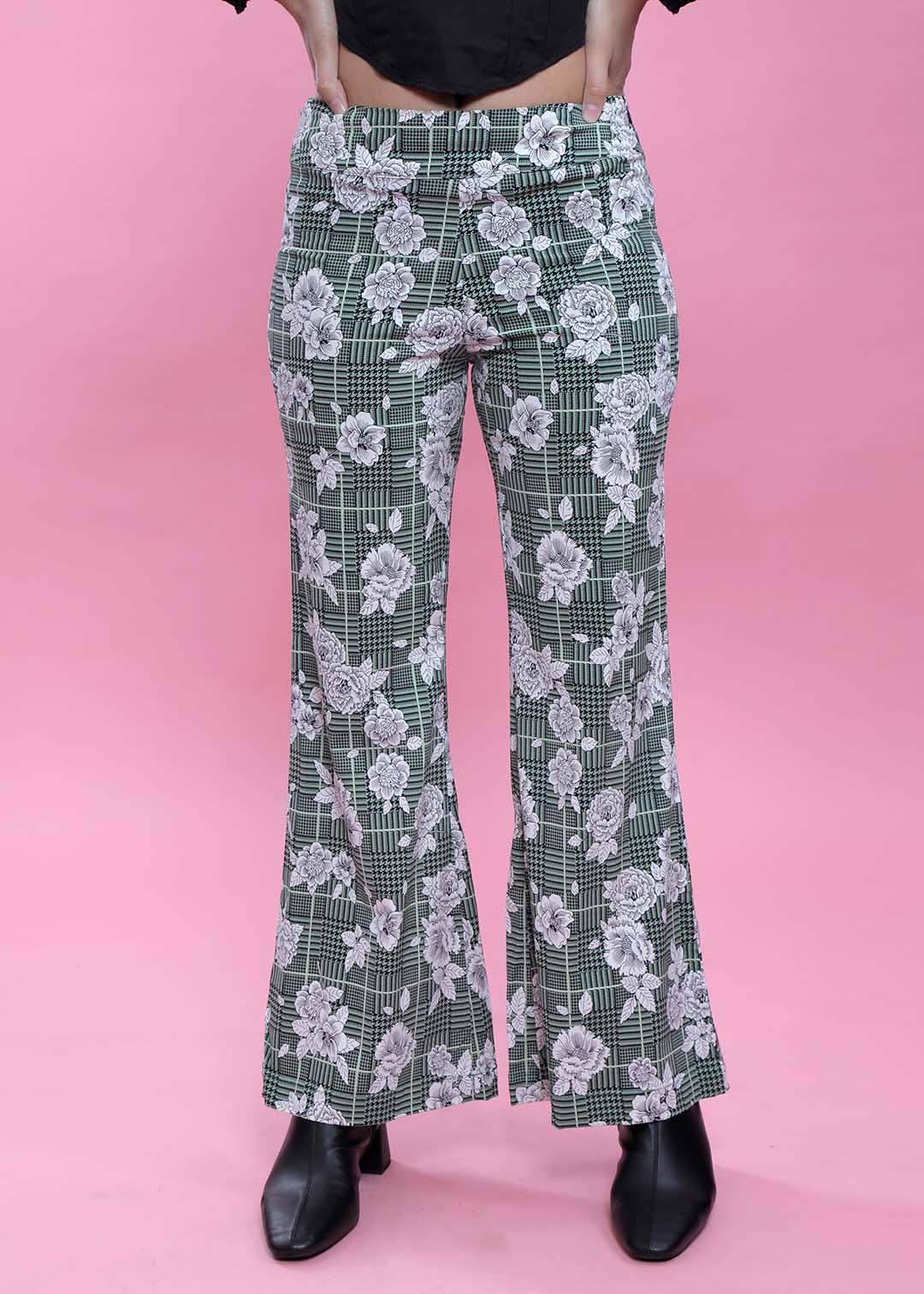 Olive Green Printed Bootcut Pant FRENCH THEORY