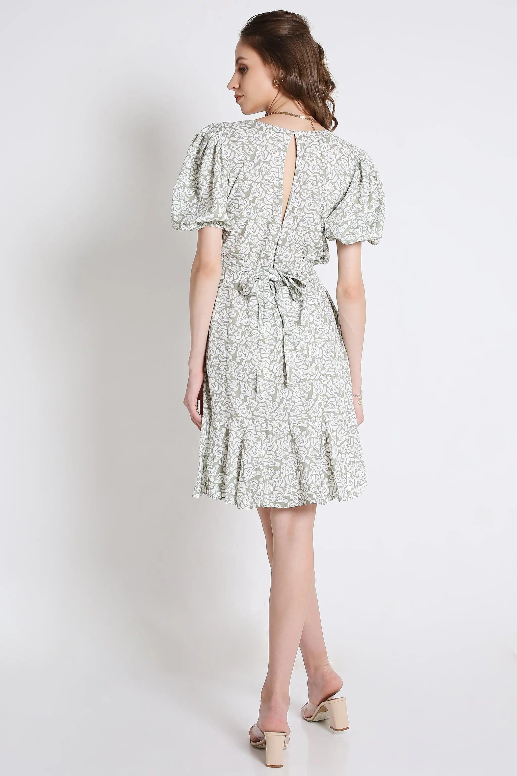 Printed Short Dress with Balloon Short Sleeve FRENCH THEORY