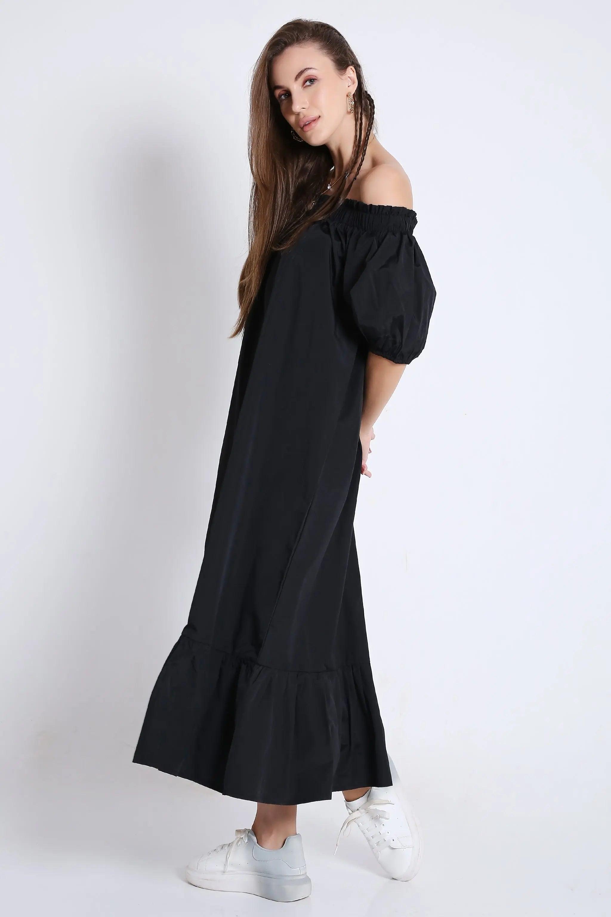 Off-Shoulder Midi Dress with Short Sleeve FRENCH THEORY