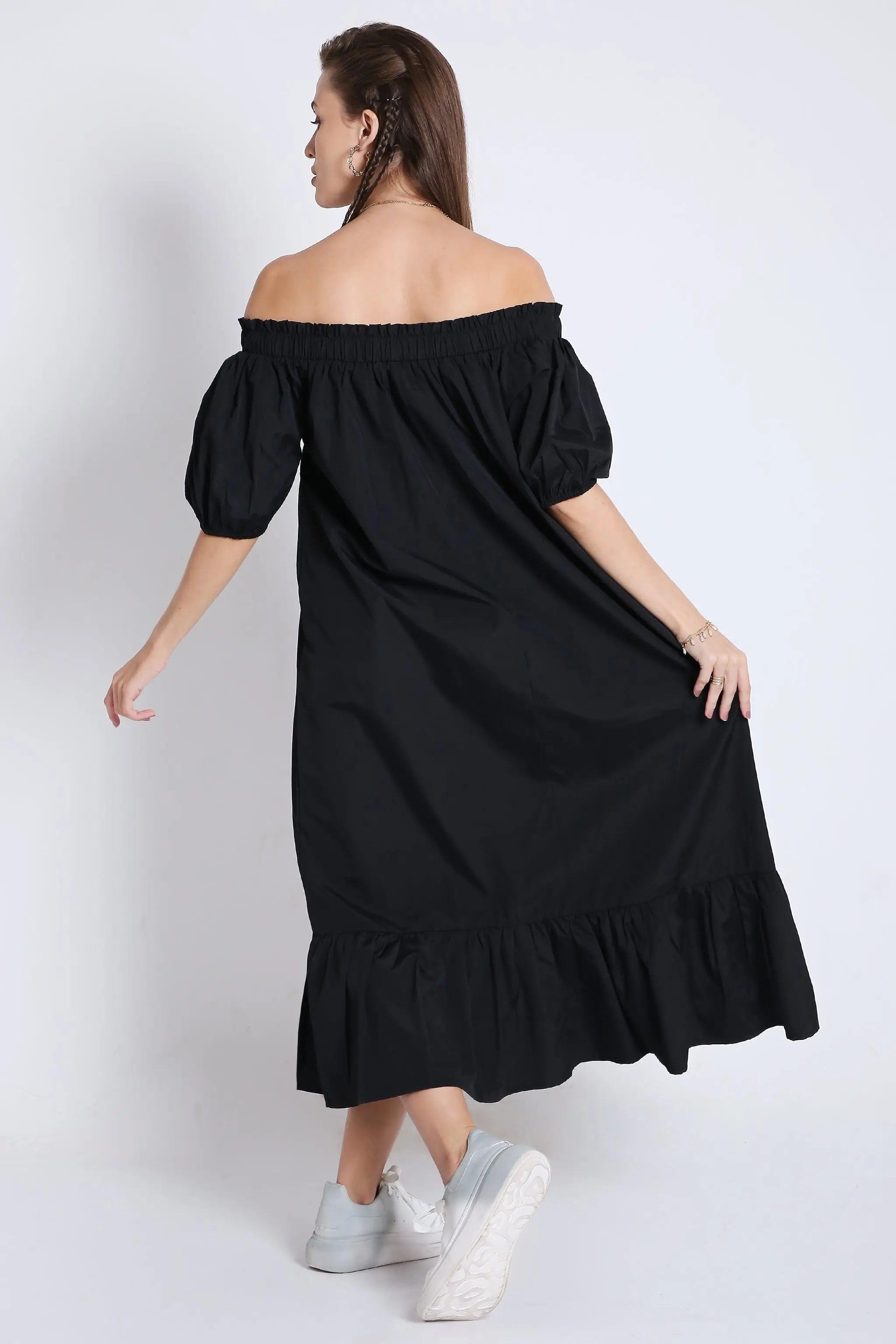 Off-Shoulder Midi Dress with Short Sleeve FRENCH THEORY