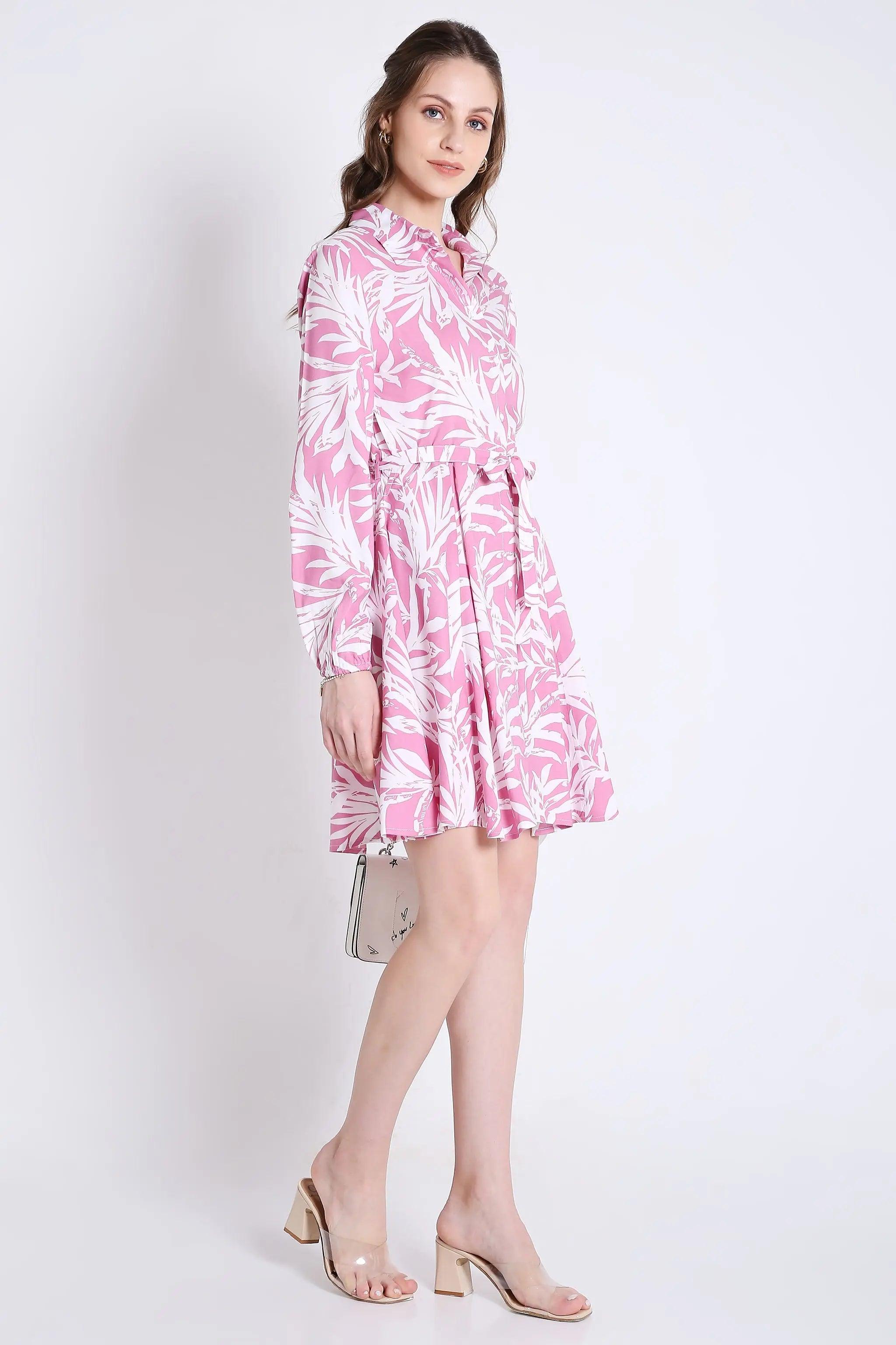 Printed & Flared Long Sleeve Dress FRENCH THEORY