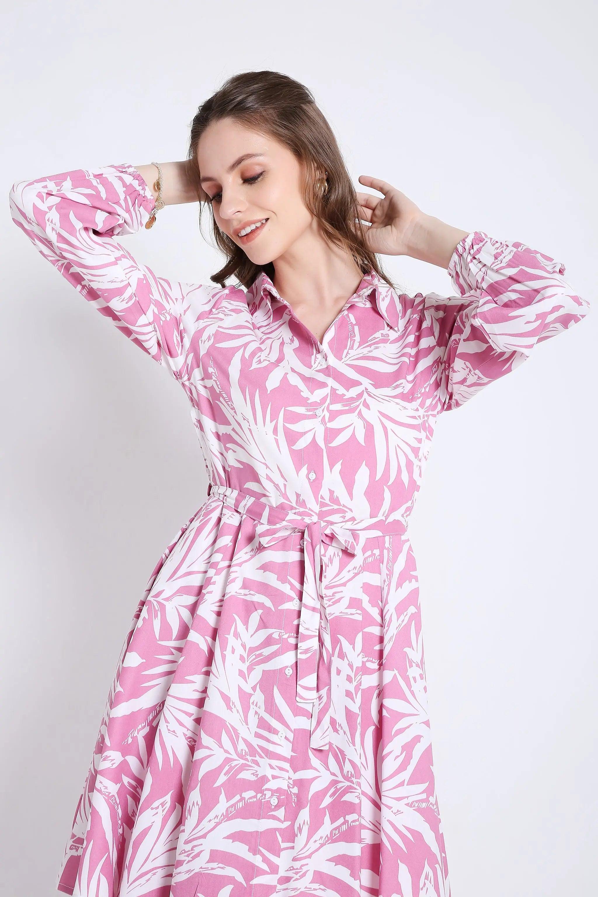 Printed & Flared Long Sleeve Dress FRENCH THEORY