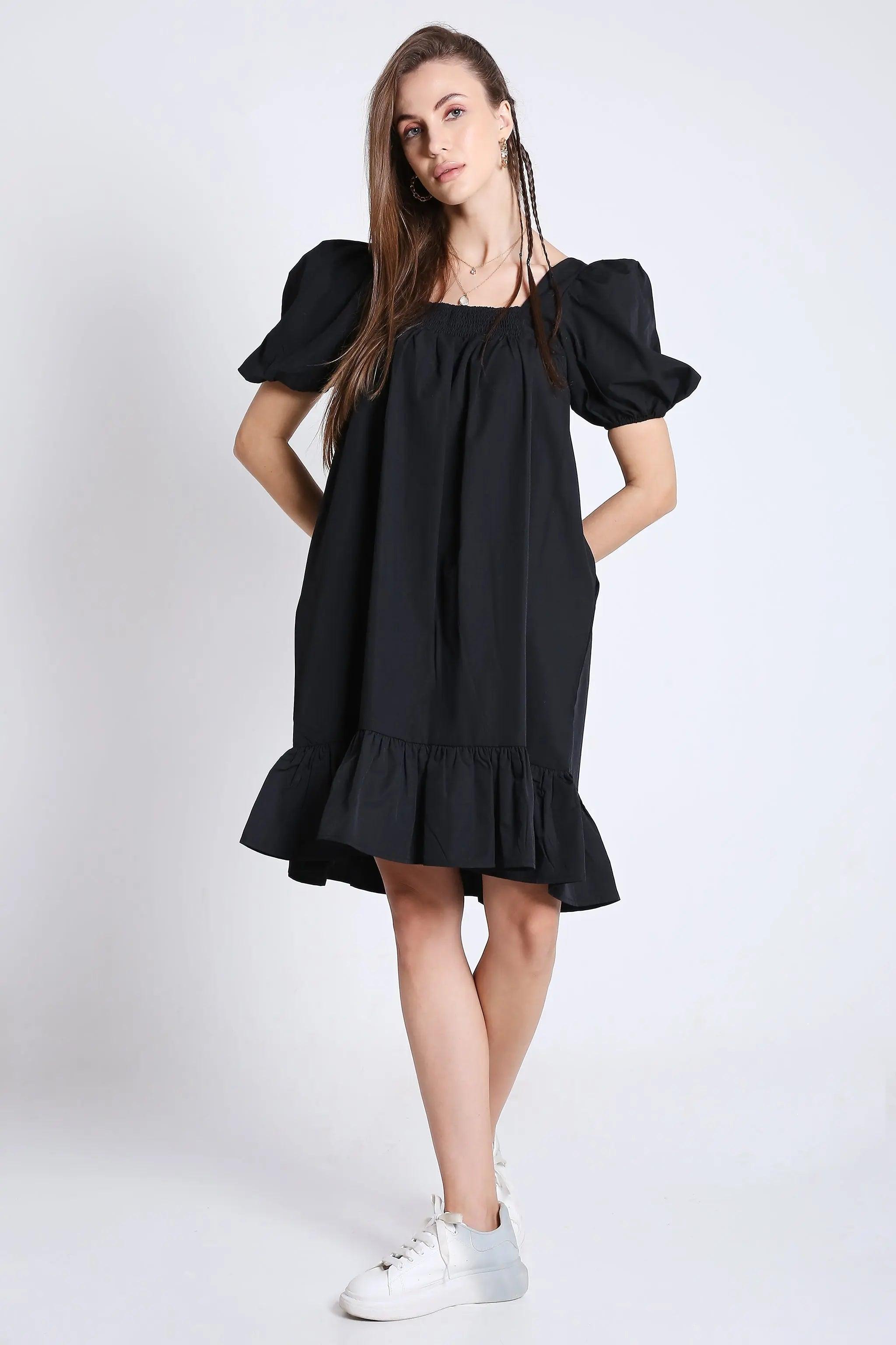 Short Flared Mini Dress with Balloon Short Sleeve FRENCH THEORY