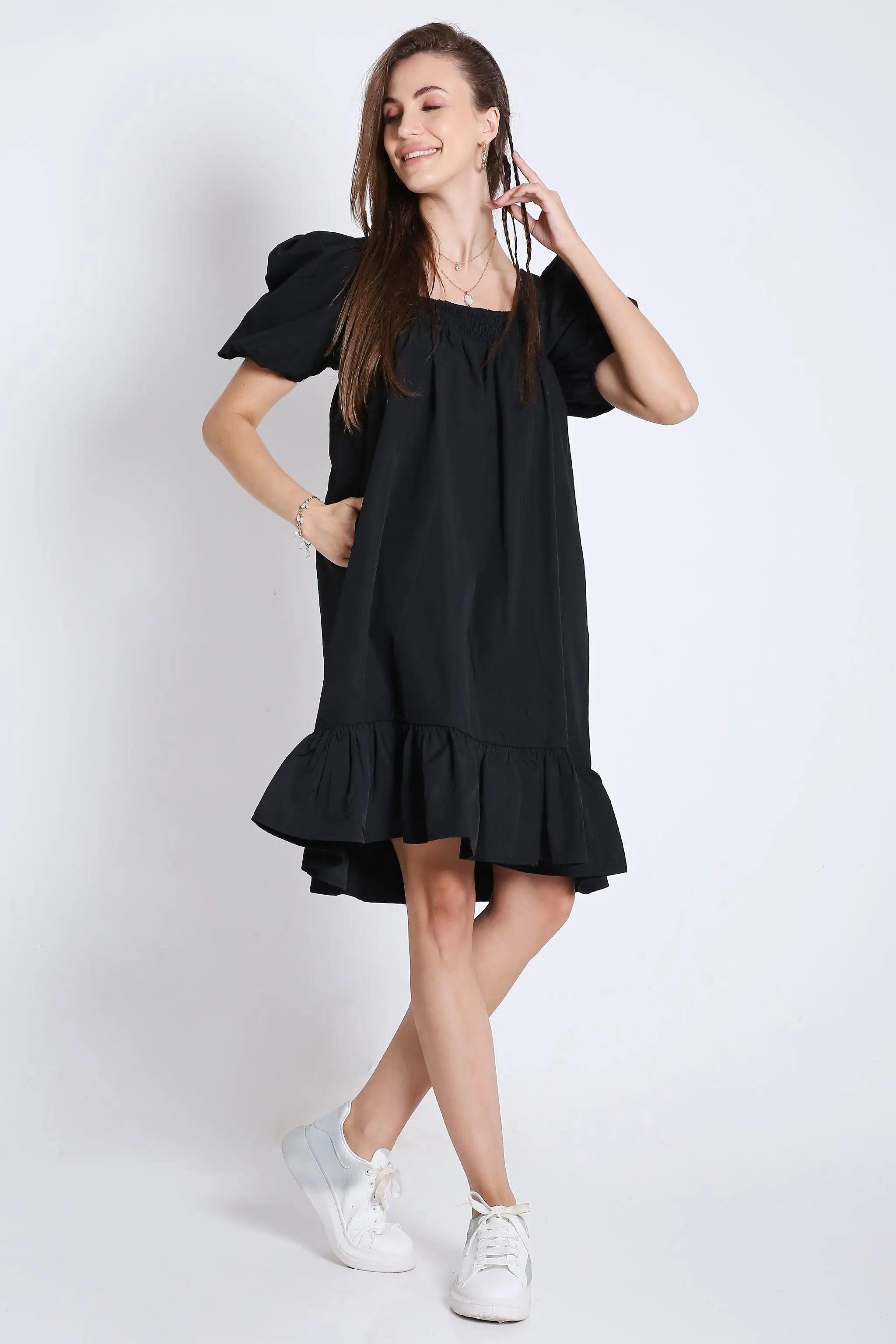 Short Flared Mini Dress with Balloon Short Sleeve FRENCH THEORY
