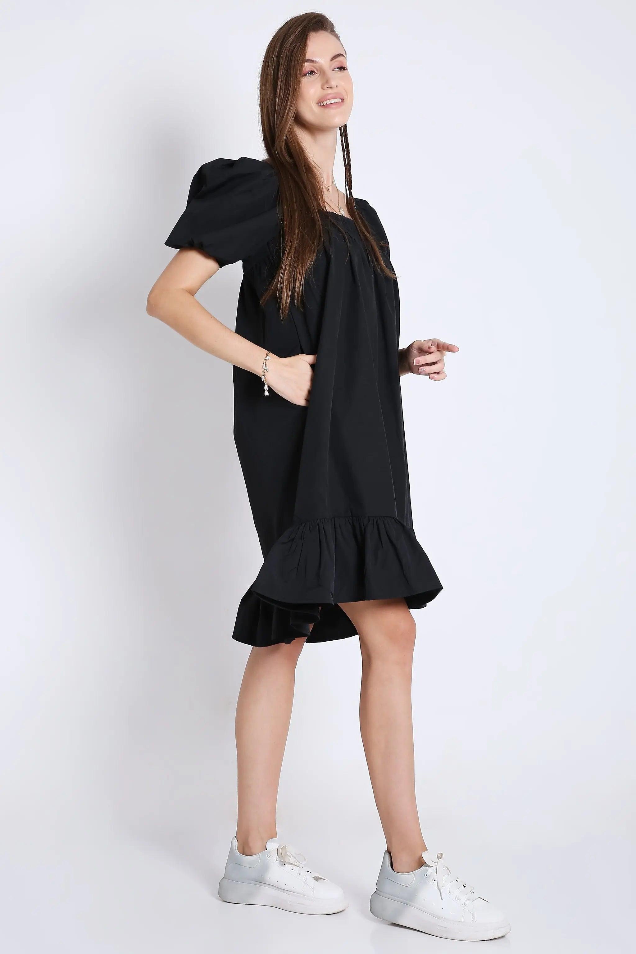 Short Flared Mini Dress with Balloon Short Sleeve FRENCH THEORY