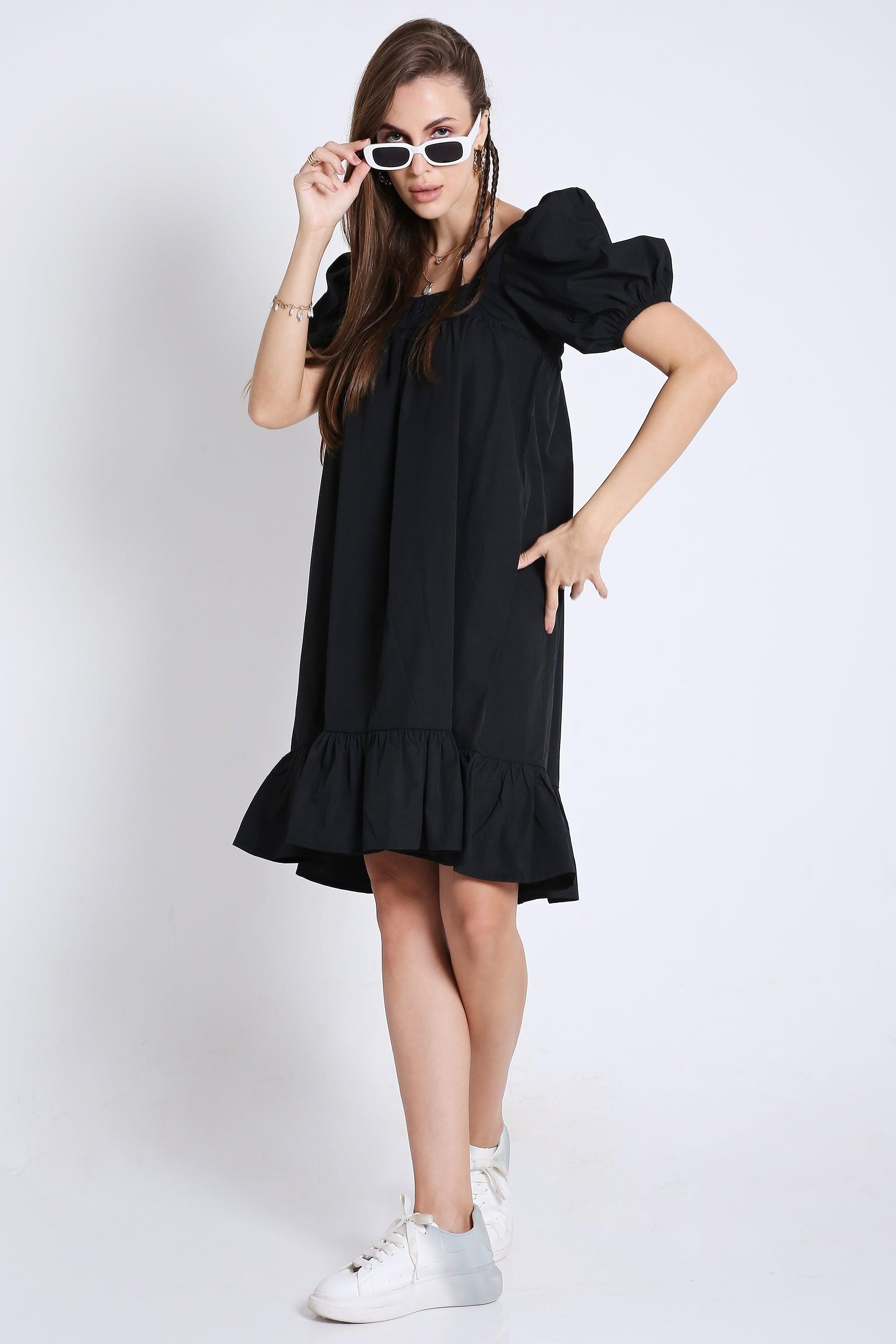 Short Flared Mini Dress with Balloon Short Sleeve FRENCH THEORY