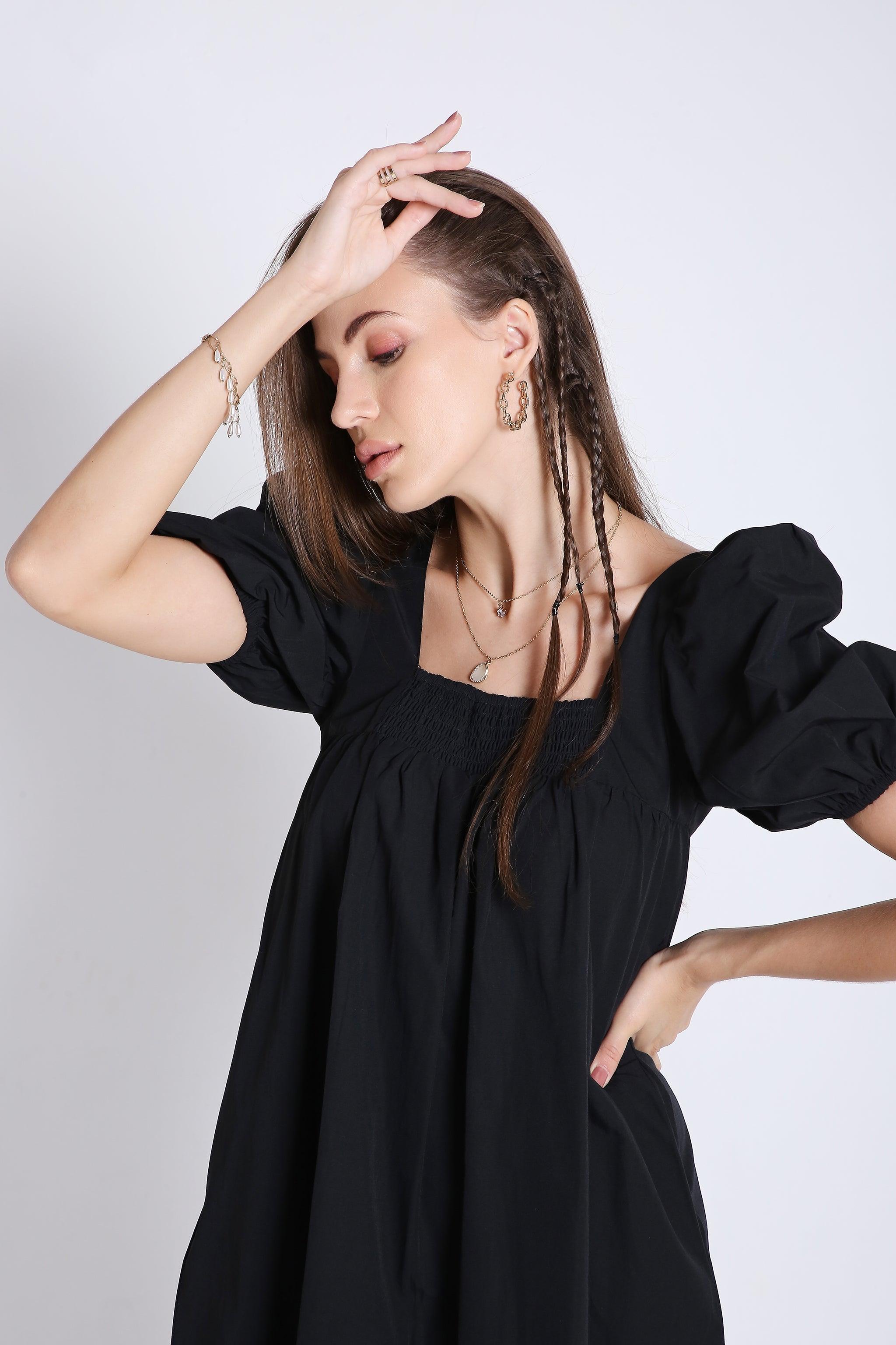 Short Flared Mini Dress with Balloon Short Sleeve FRENCH THEORY