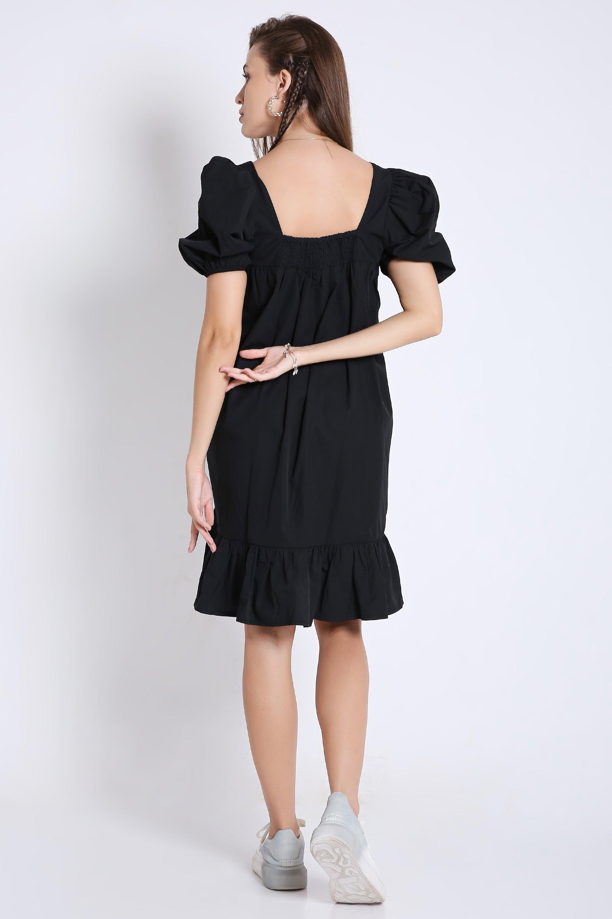 Short Flared Mini Dress with Balloon Short Sleeve FRENCH THEORY
