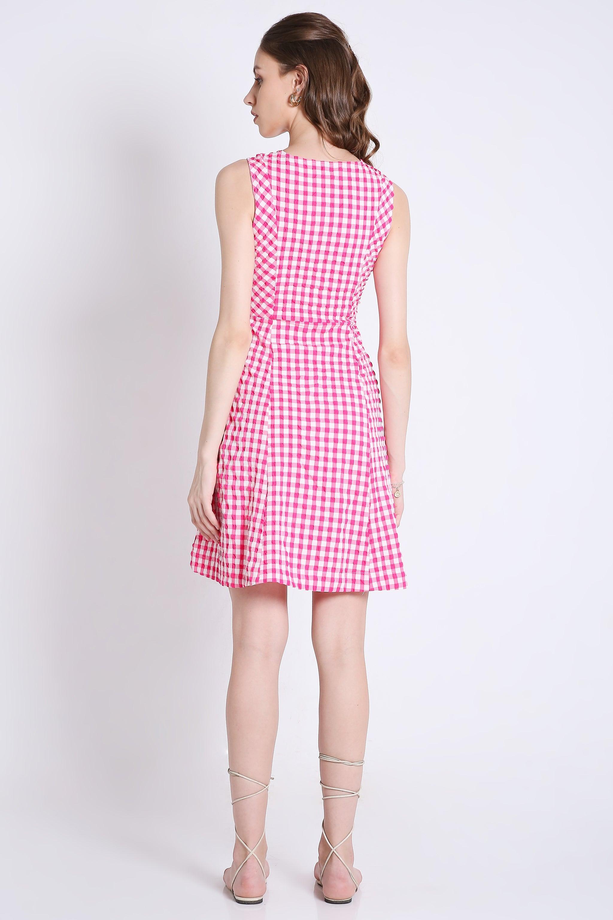 Checks Short Fit & Flared Sleeveless Dress FRENCH THEORY