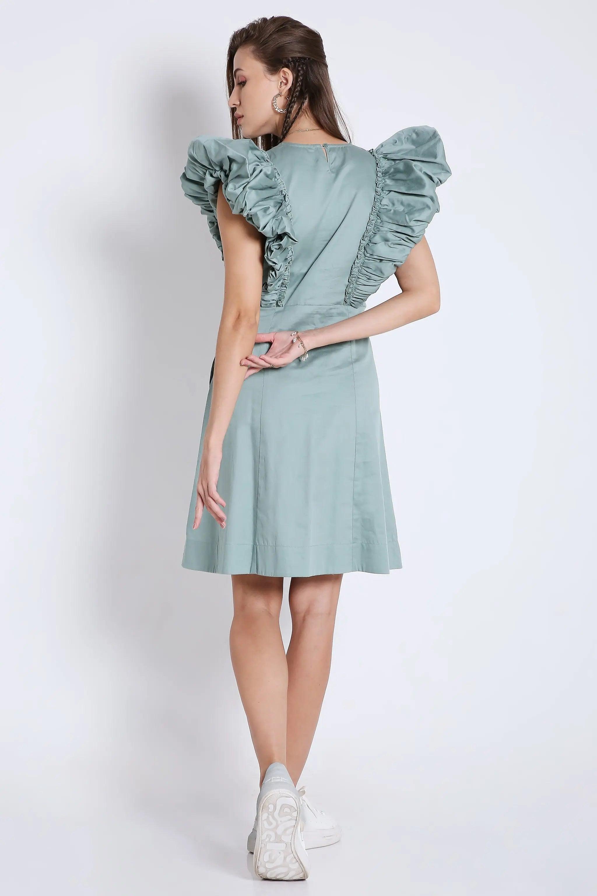 Playful Short Dress with Fluffy Sleeve Detail FRENCH THEORY