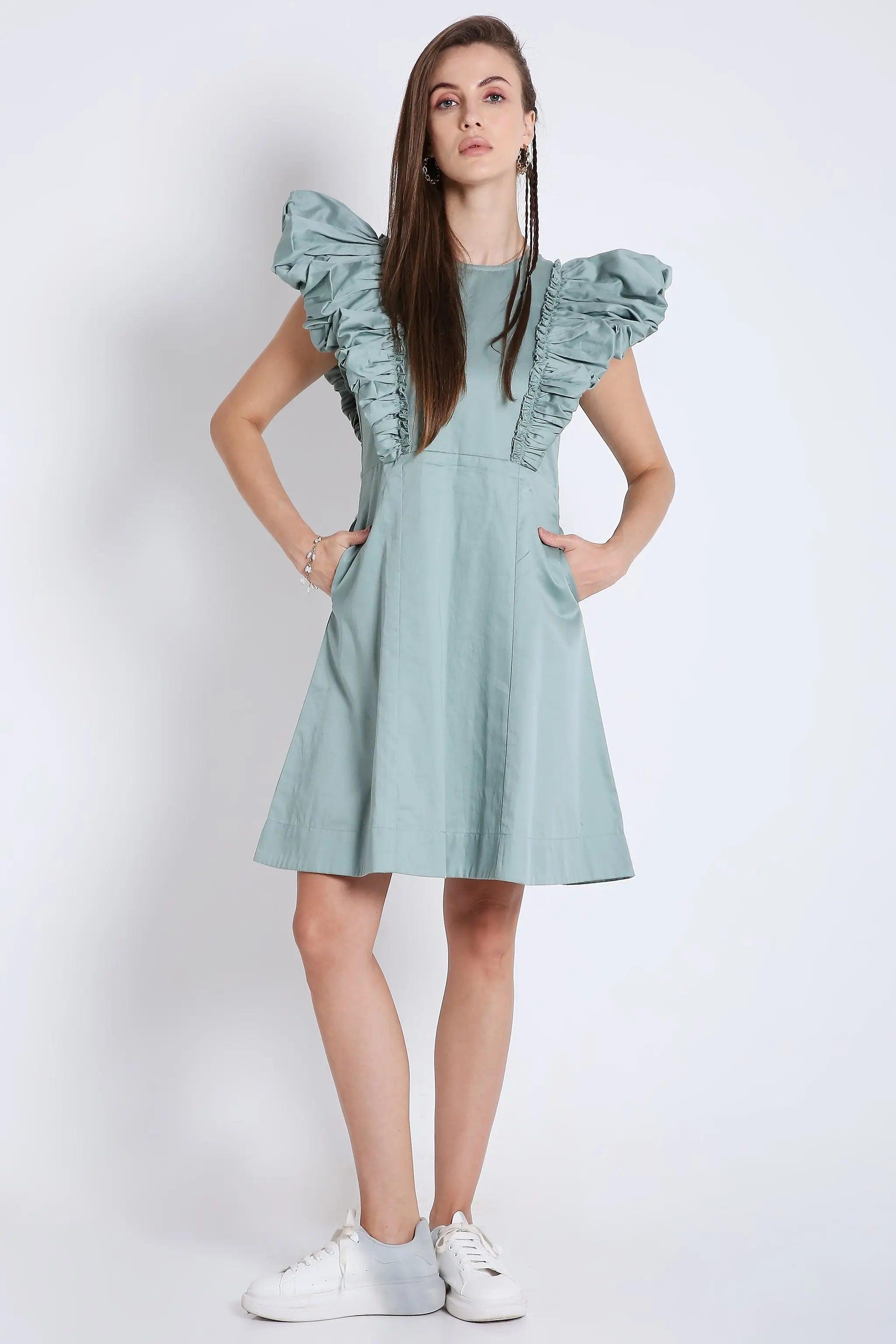 Playful Short Dress with Fluffy Sleeve Detail FRENCH THEORY