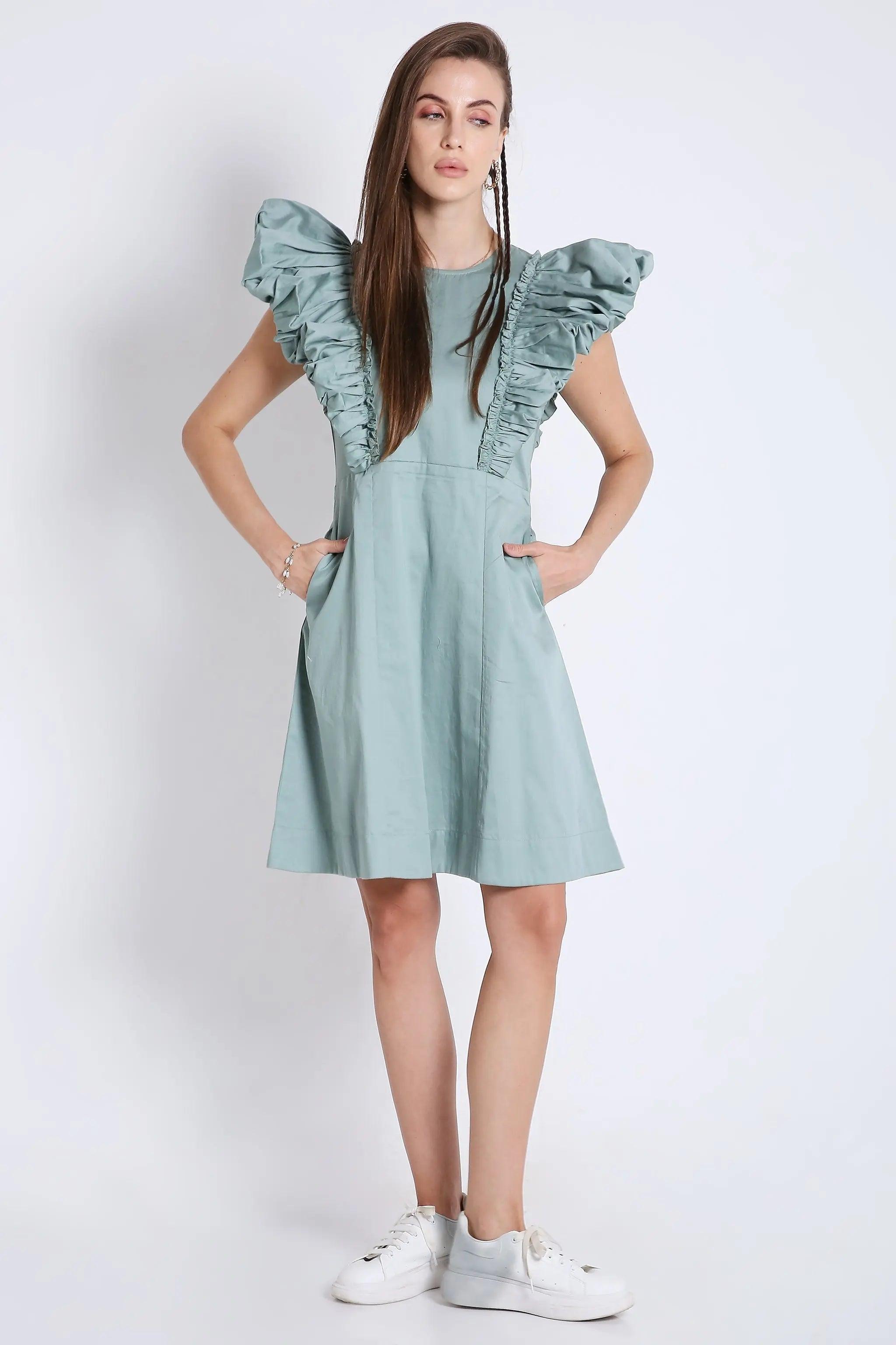 Playful Short Dress with Fluffy Sleeve Detail FRENCH THEORY