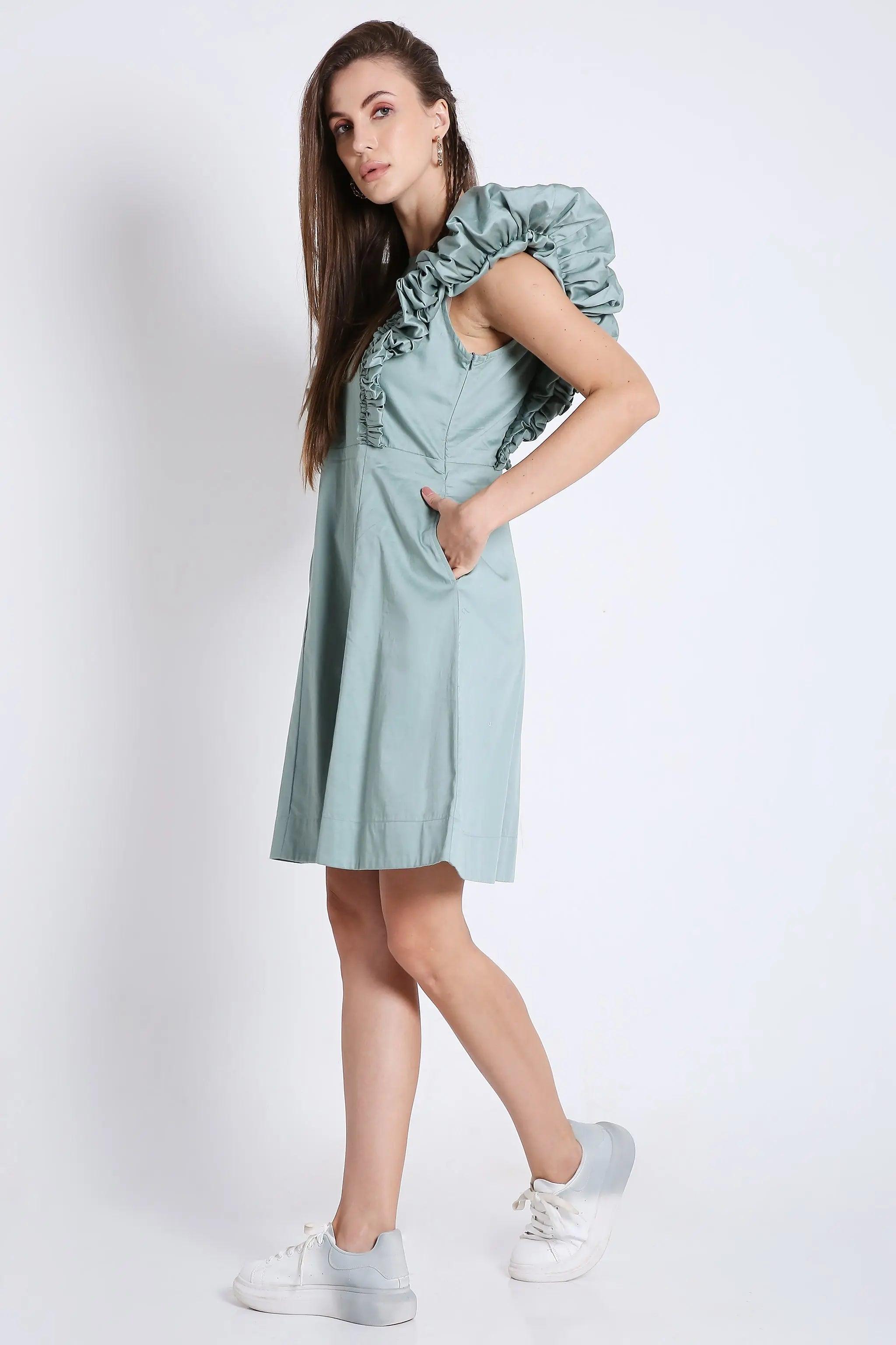 Playful Short Dress with Fluffy Sleeve Detail FRENCH THEORY