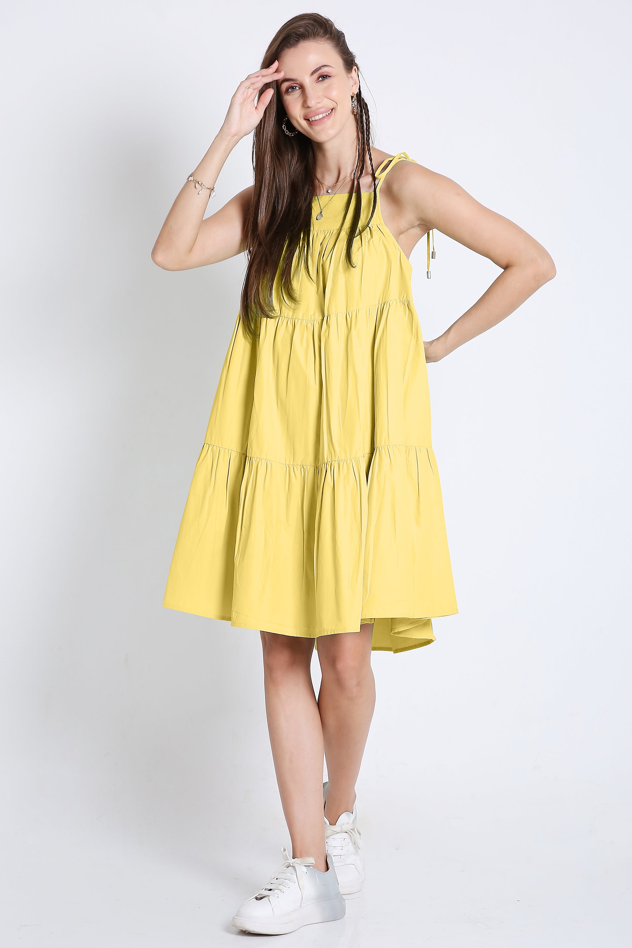 Short Summer Yellow Flared Dress