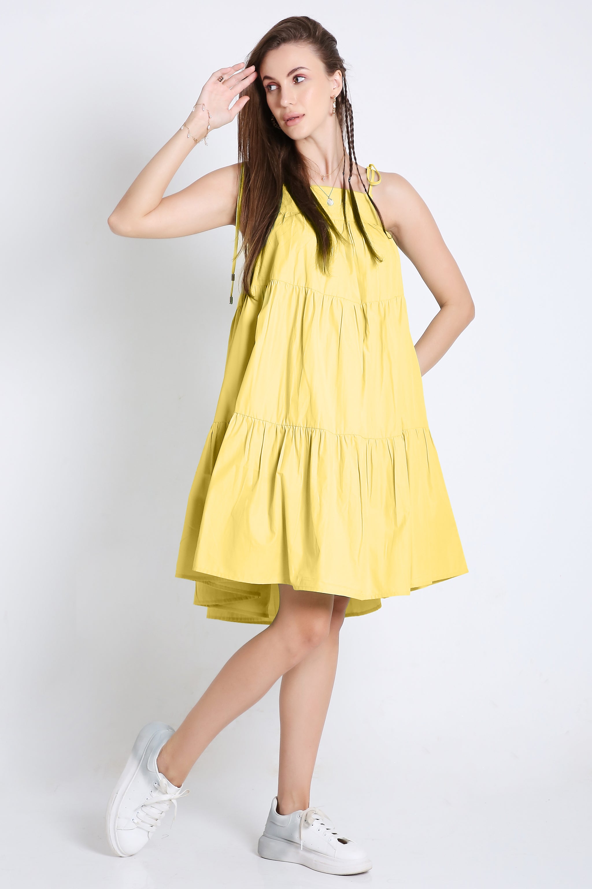 Short Summer Yellow Flared Dress