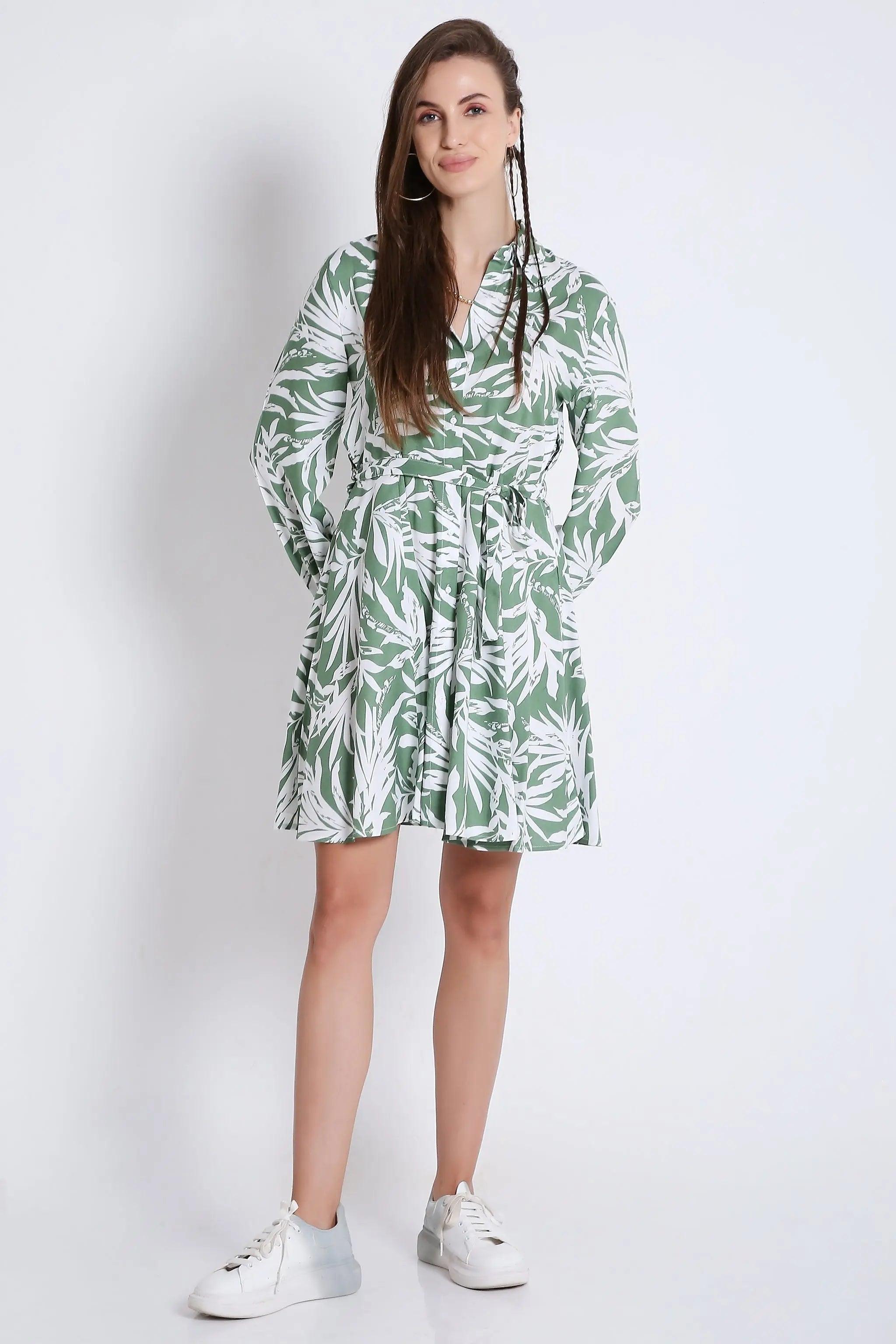 Printed & Flared Long Sleeve Dress FRENCH THEORY