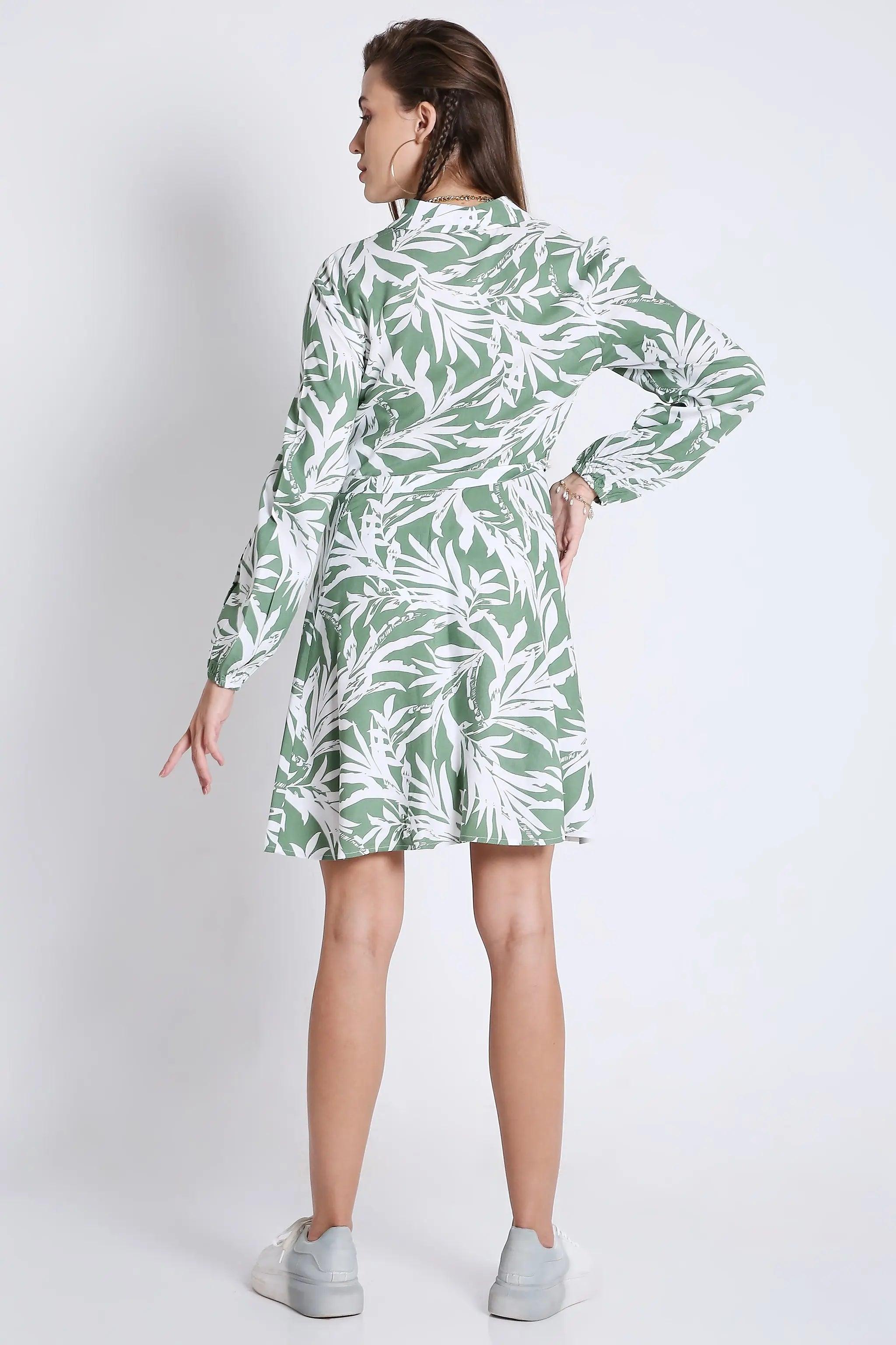 Printed & Flared Long Sleeve Dress FRENCH THEORY