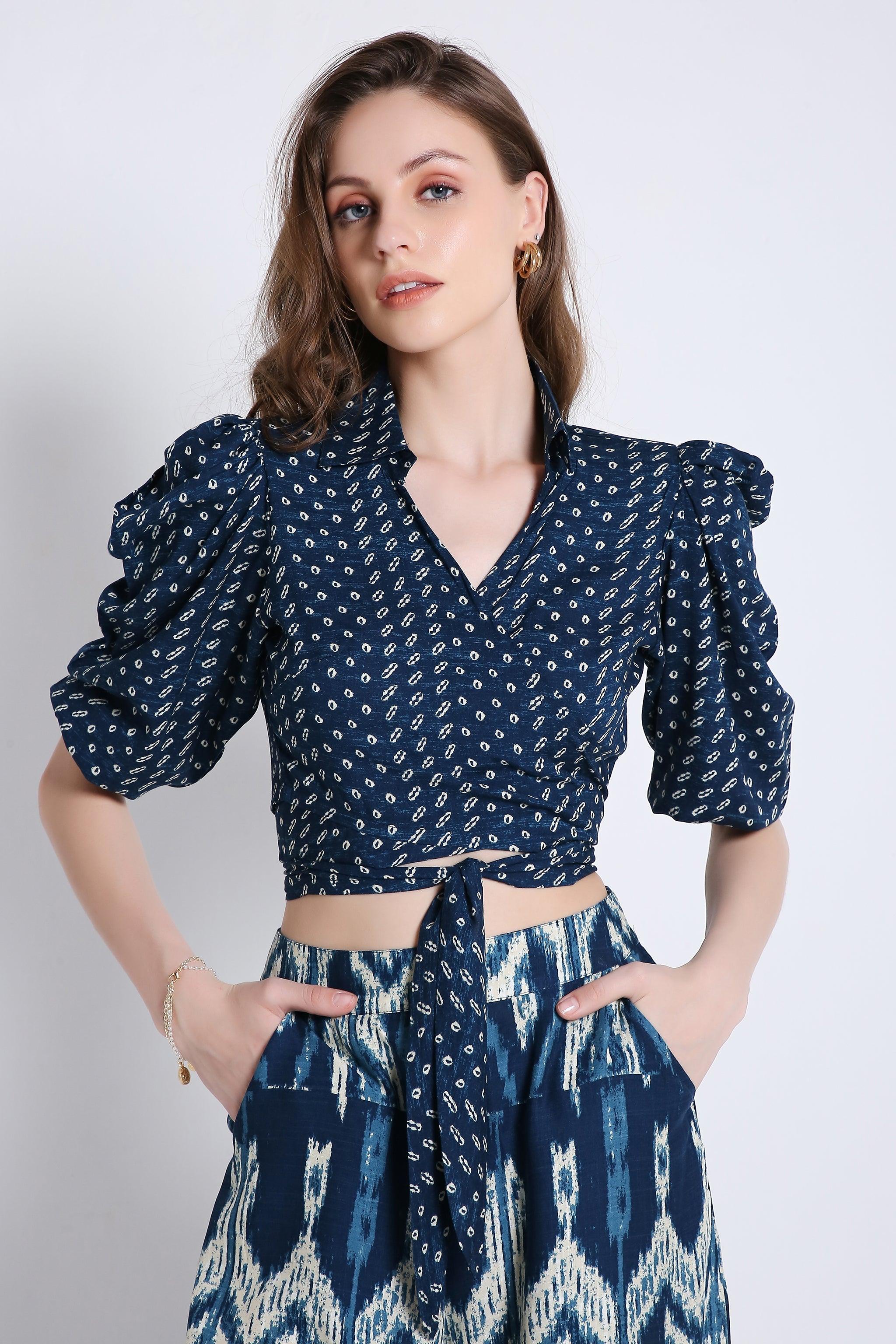 Puff Sleeve Wrap Crop Top FRENCH THEORY