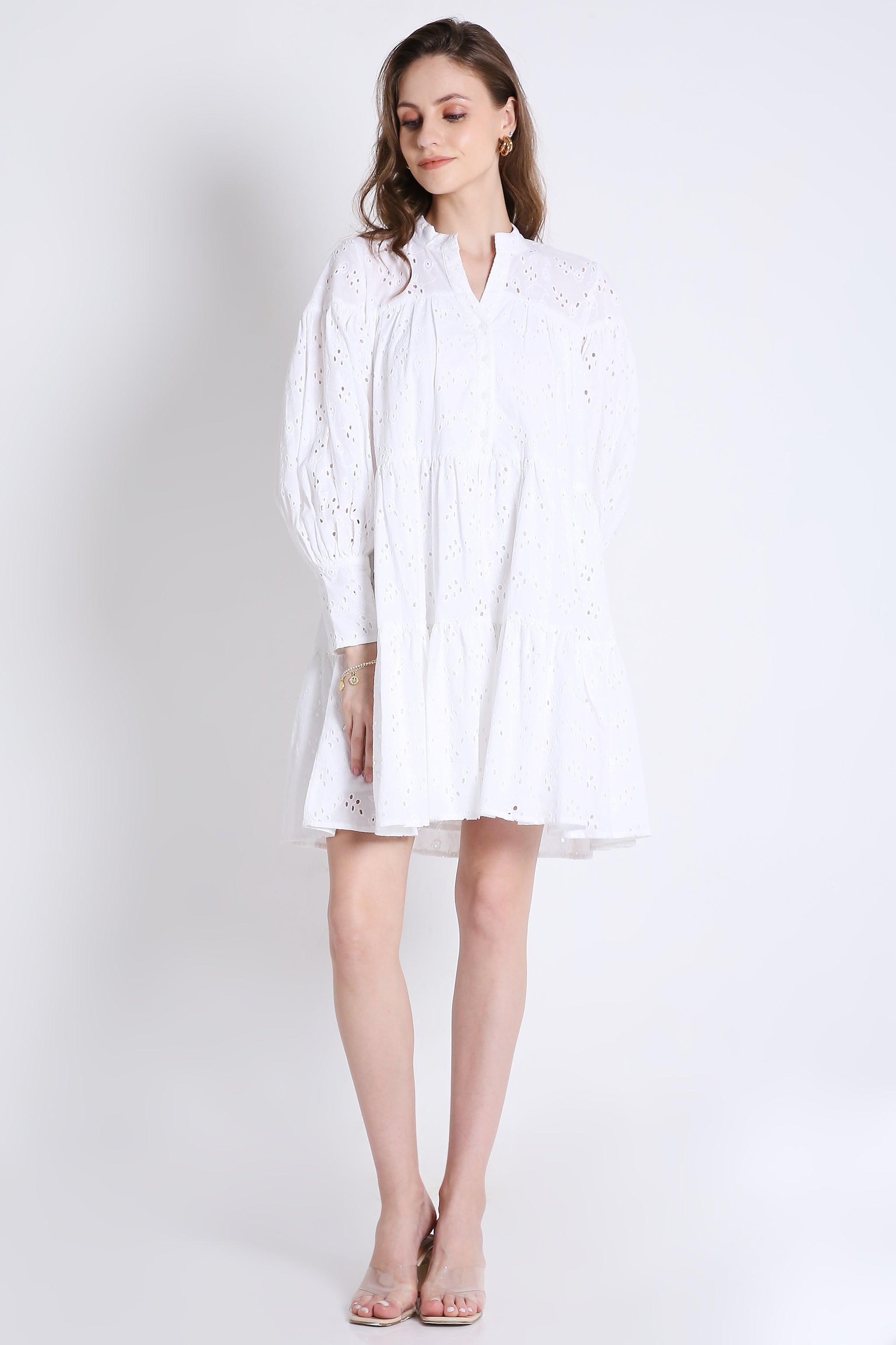 Schffli Emb Mini Dress with Long Puff Sleeve FRENCH THEORY